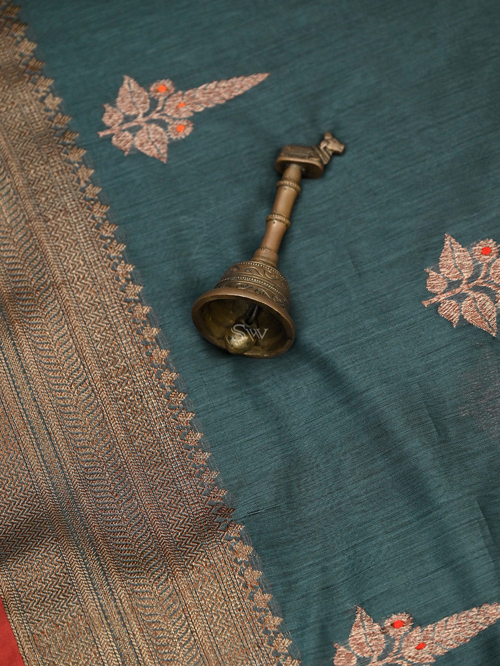 Dark Grey Boota Chanderi Silk Handloom Banarasi Saree - Sacred Weaves