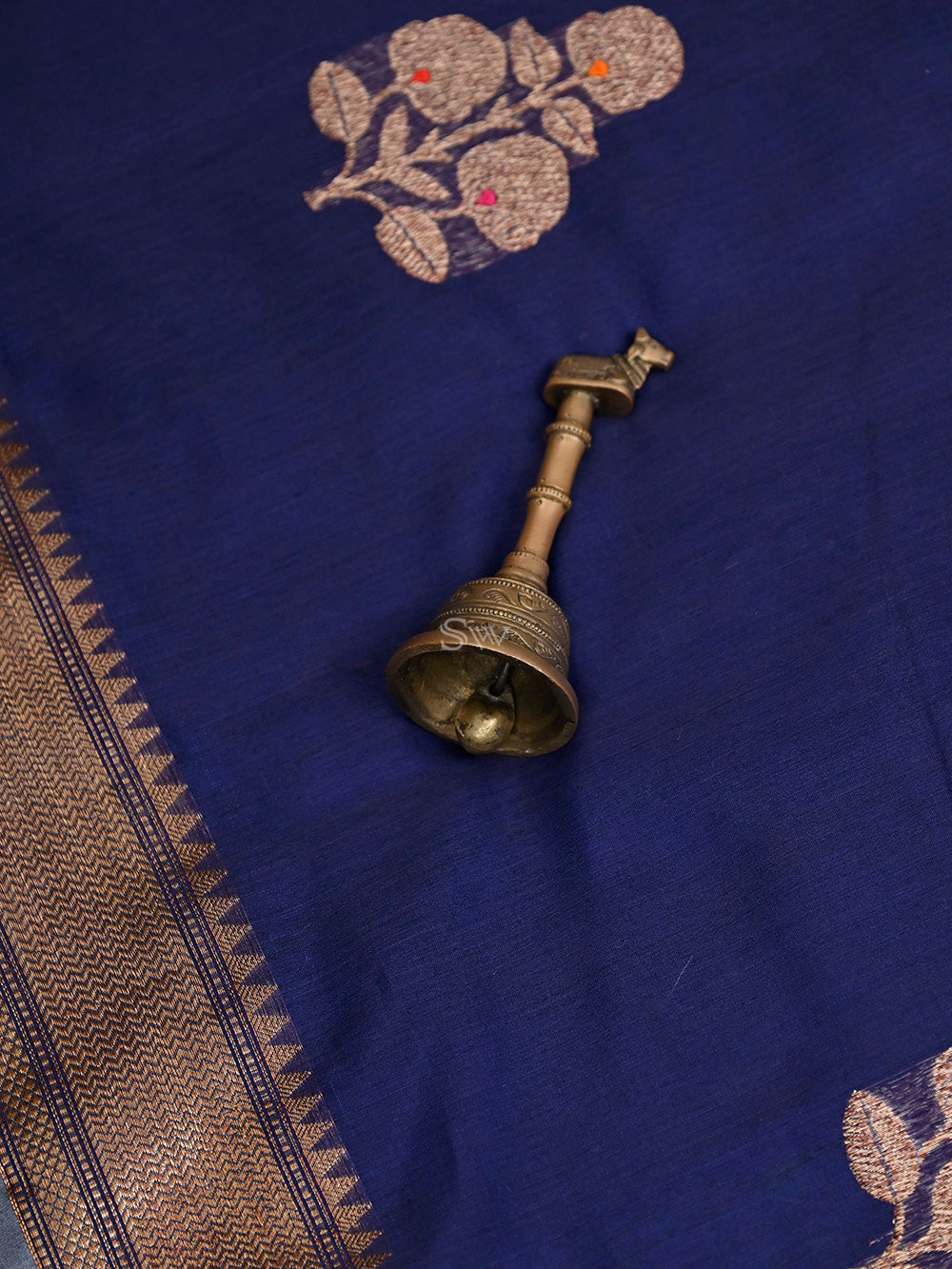 Navy Blue Boota Chanderi Silk Handloom Banarasi Saree - Sacred Weaves