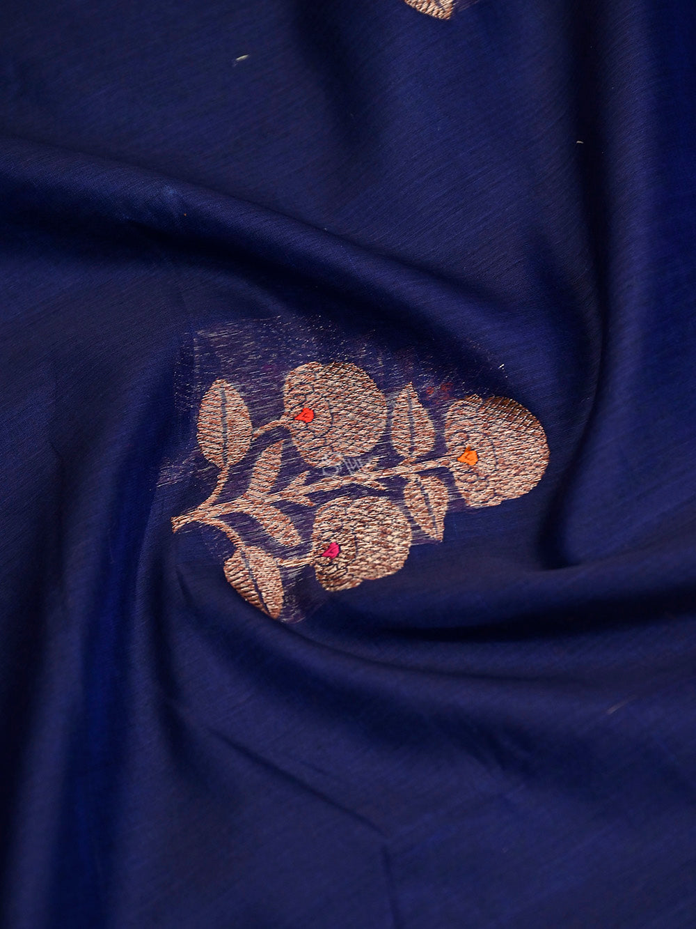 Navy Blue Boota Chanderi Silk Handloom Banarasi Saree - Sacred Weaves