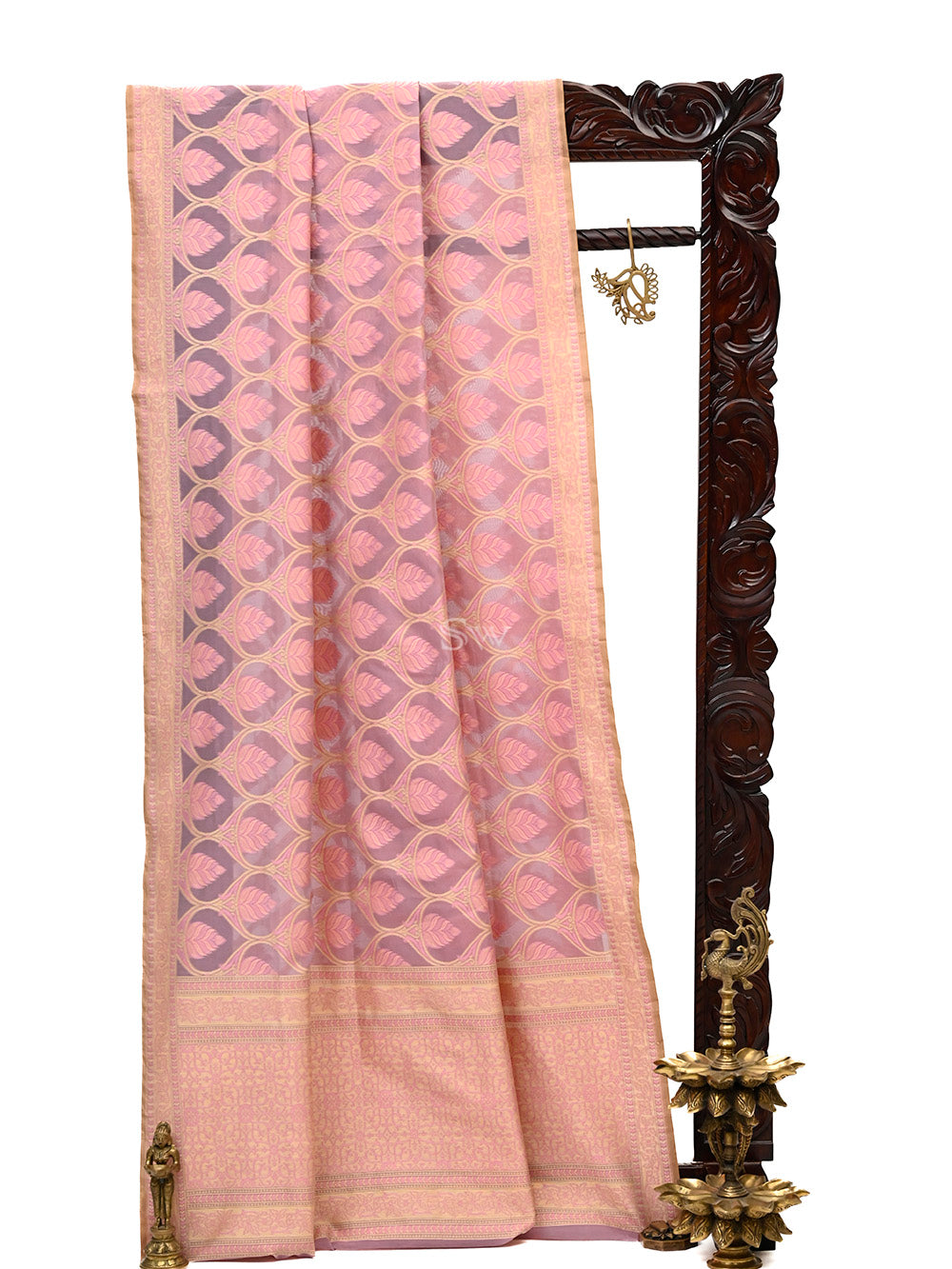 Mauve Jaal Cotton Silk Handloom Banarasi Saree - Sacred Weaves