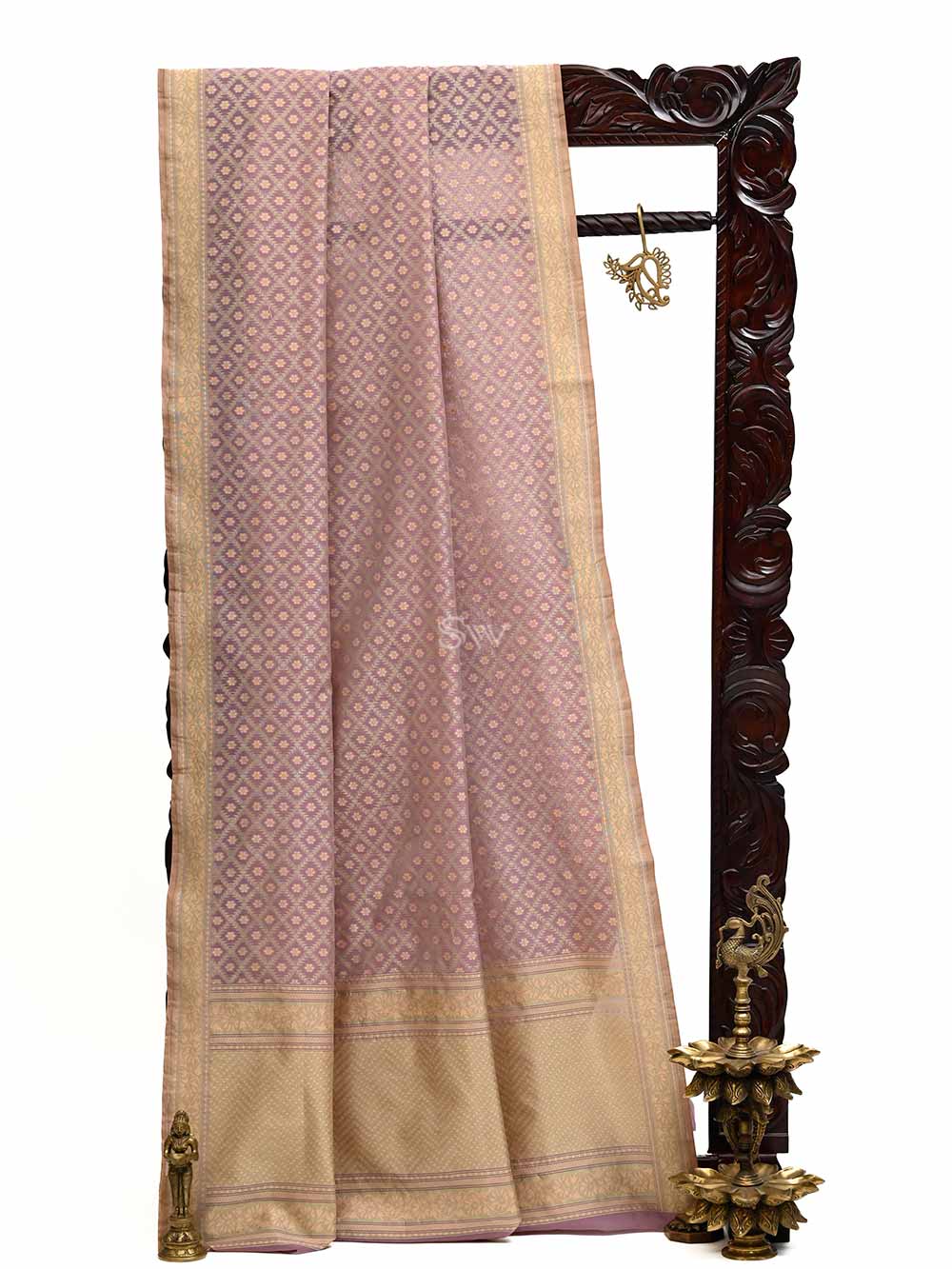 Mauve Jaal Cotton Silk Handloom Banarasi Saree - Sacred Weaves
