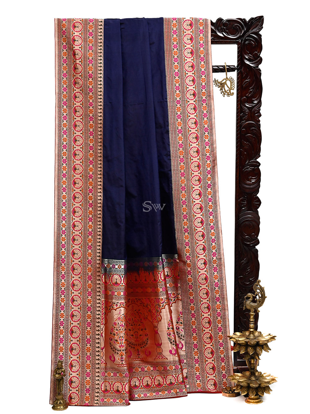 Inky Blue Paithani Katan Silk Handloom Banarasi Saree - Sacred Weaves