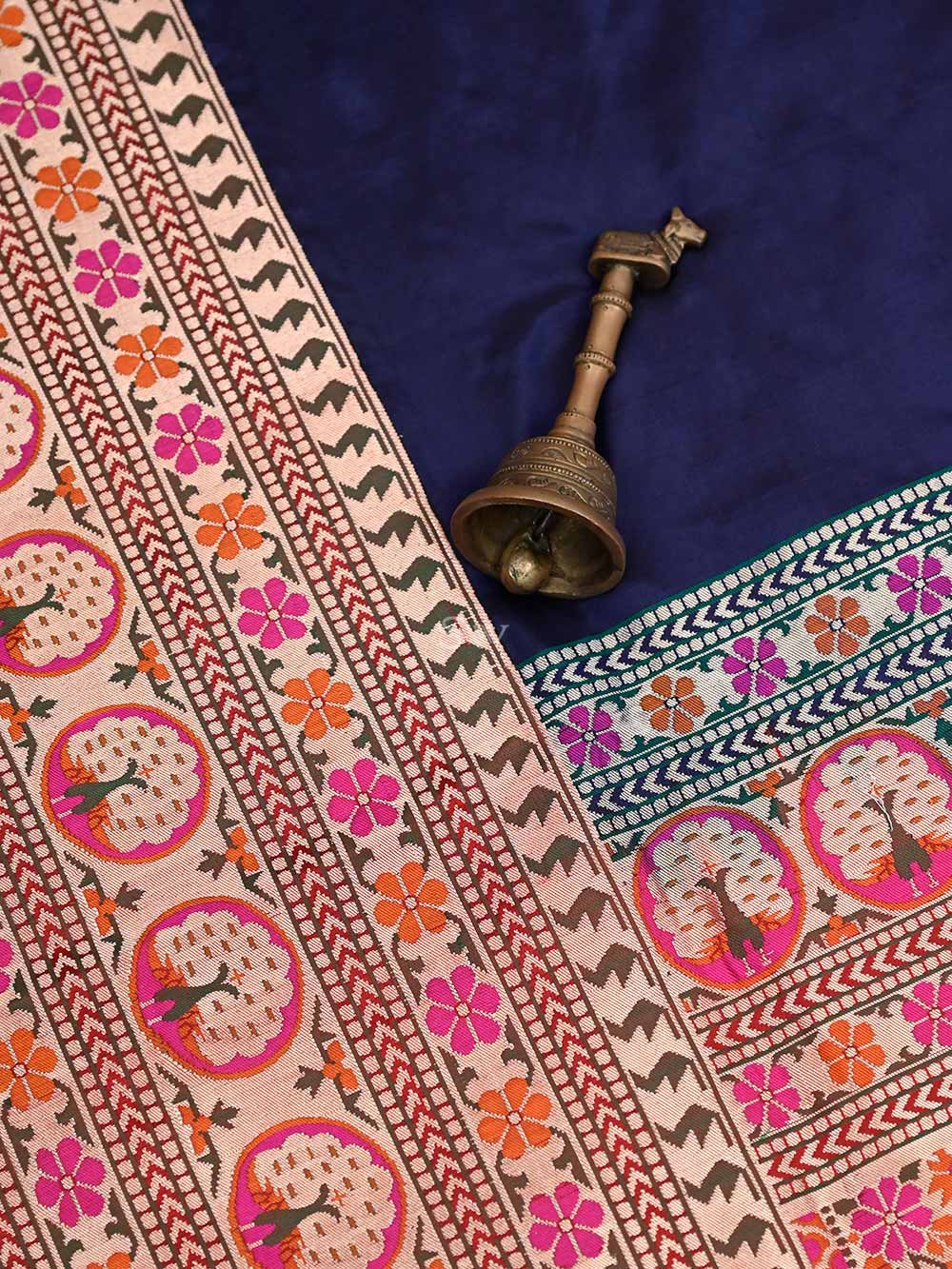 Inky Blue Paithani Katan Silk Handloom Banarasi Saree - Sacred Weaves