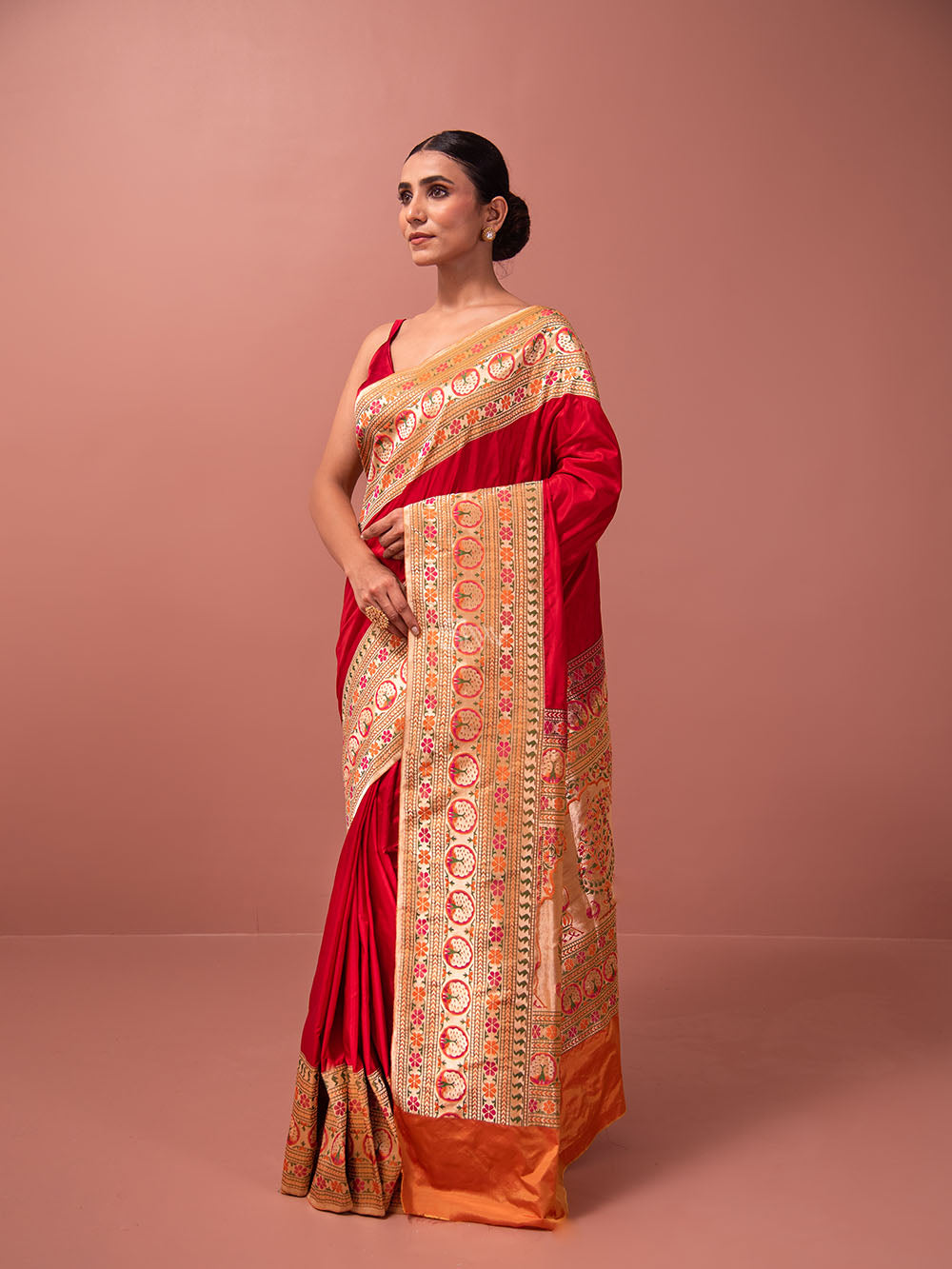 Red Paithani Katan Silk Handloom Banarasi Saree - Sacred Weaves