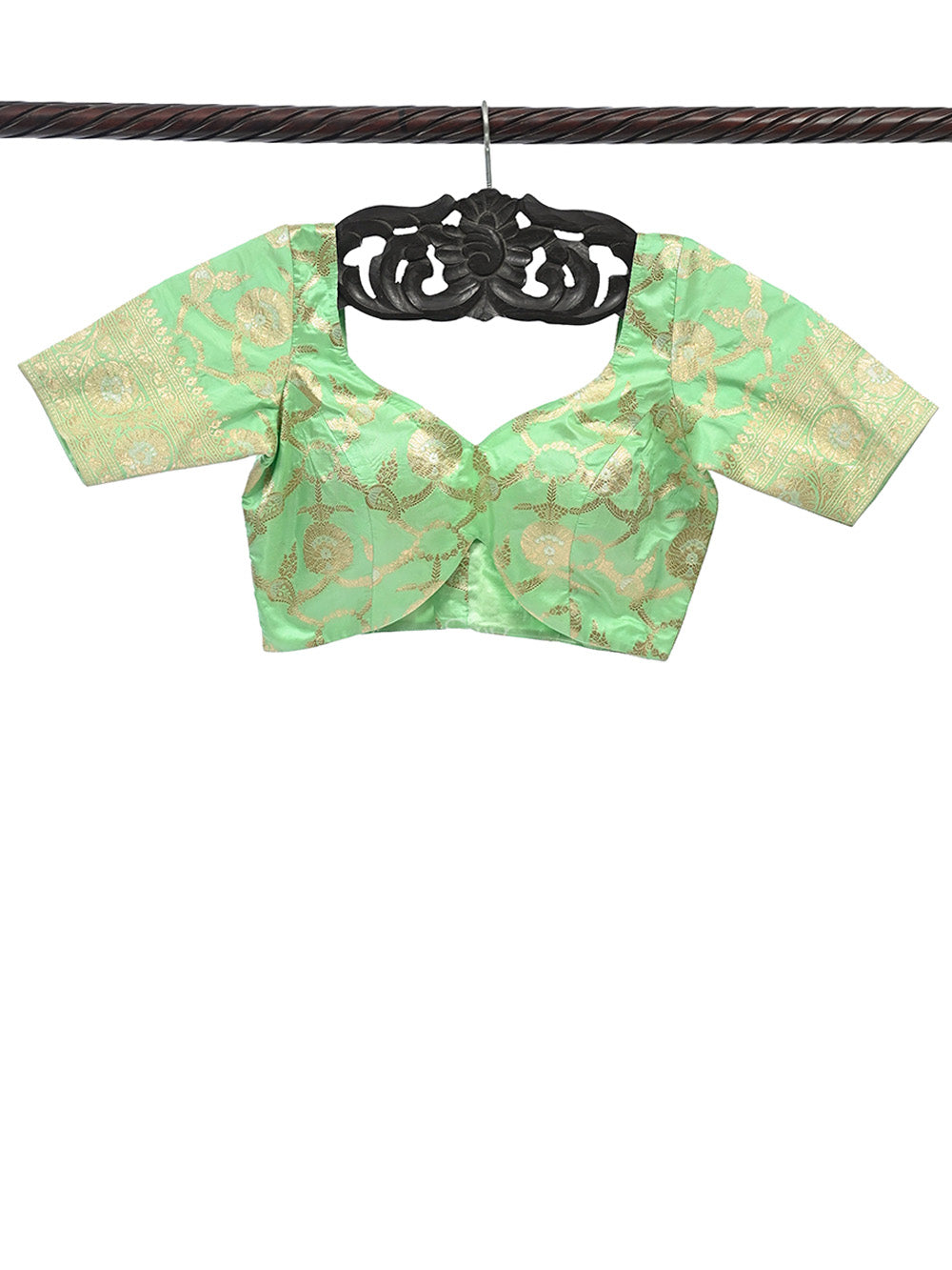 Pista Green Uppada Silk Banarasi Ready-Made Blouse - Sacred Weaves