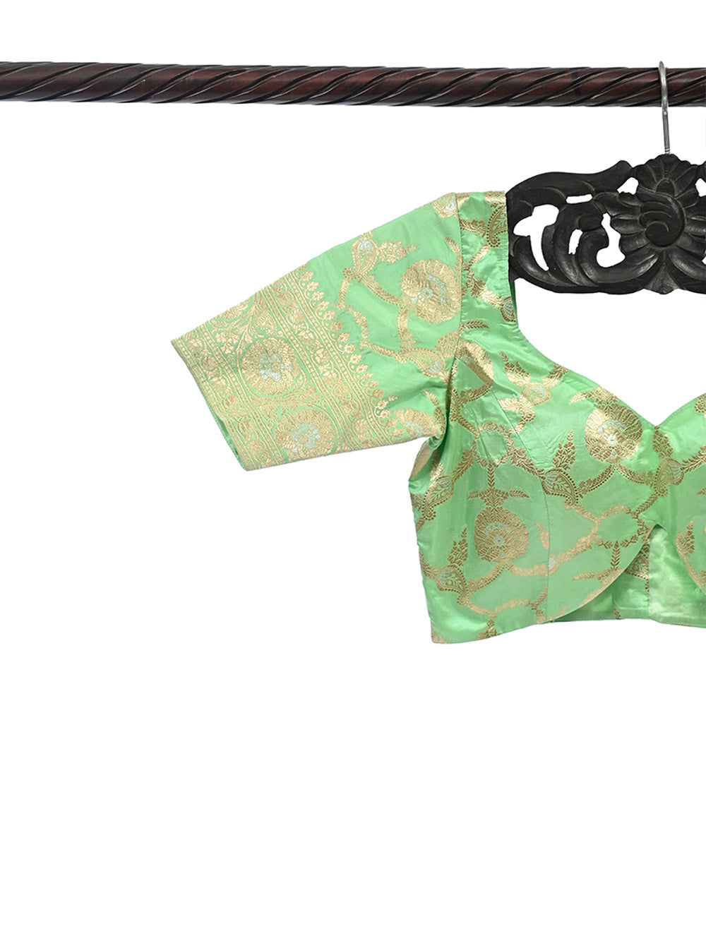 Pista Green Uppada Silk Banarasi Ready-Made Blouse - Sacred Weaves