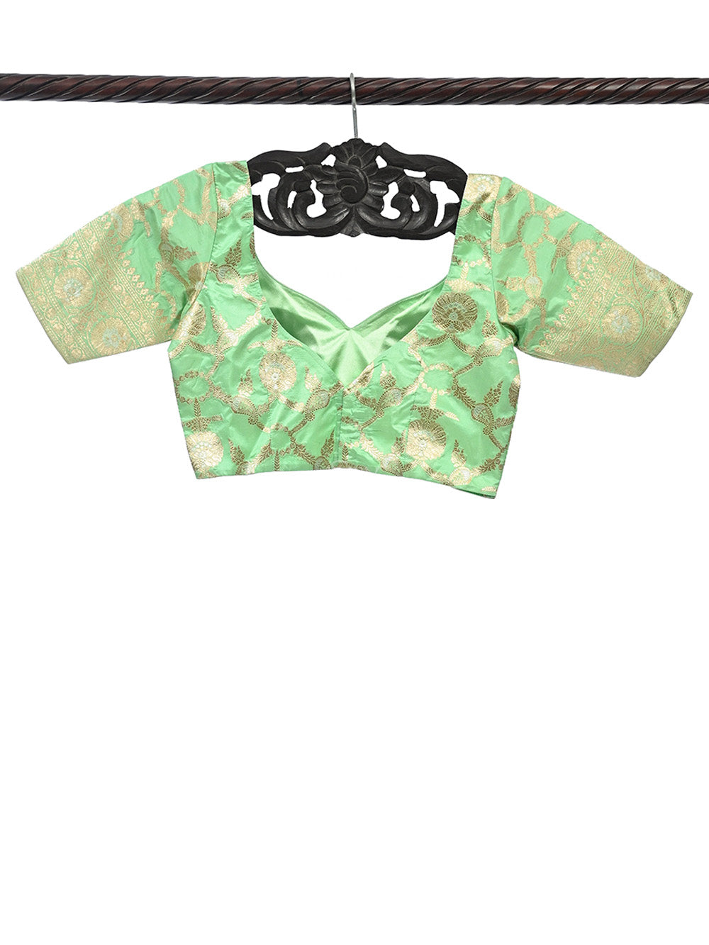 Pista Green Uppada Silk Banarasi Ready-Made Blouse - Sacred Weaves