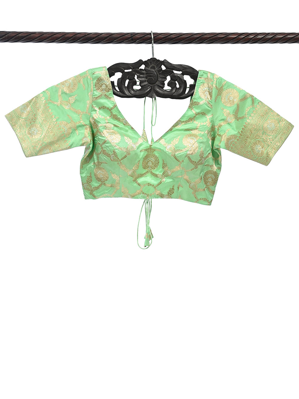 Pista Green Uppada Silk Banarasi Ready-Made Blouse - Sacred Weaves