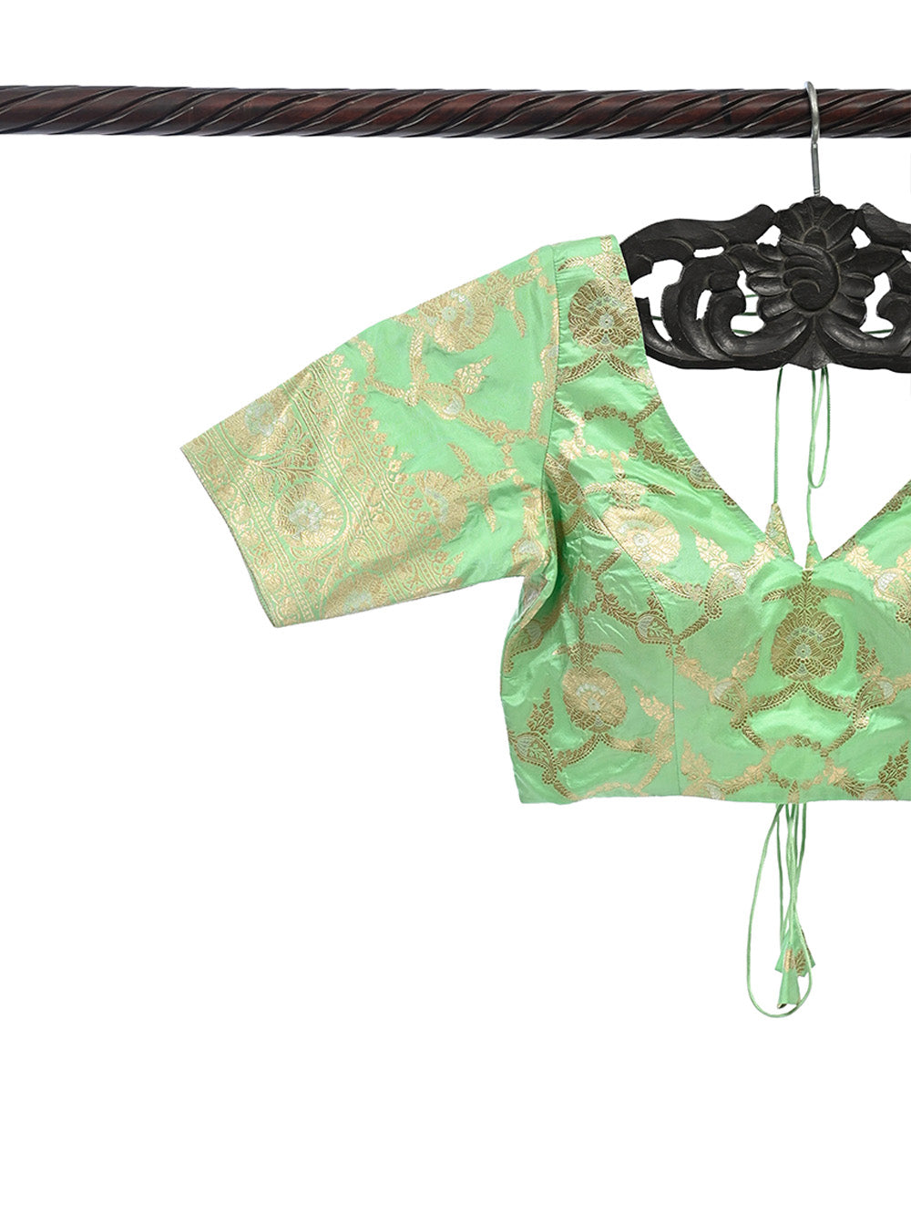 Pista Green Uppada Silk Banarasi Ready-Made Blouse - Sacred Weaves