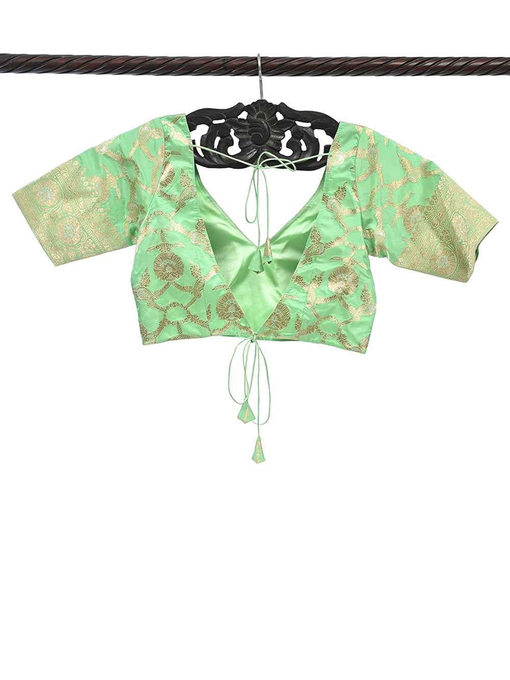 Pista Green Uppada Silk Banarasi Ready-Made Blouse - Sacred Weaves