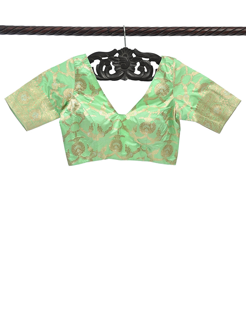 Pista Green Uppada Silk Banarasi Ready-Made Blouse - Sacred Weaves