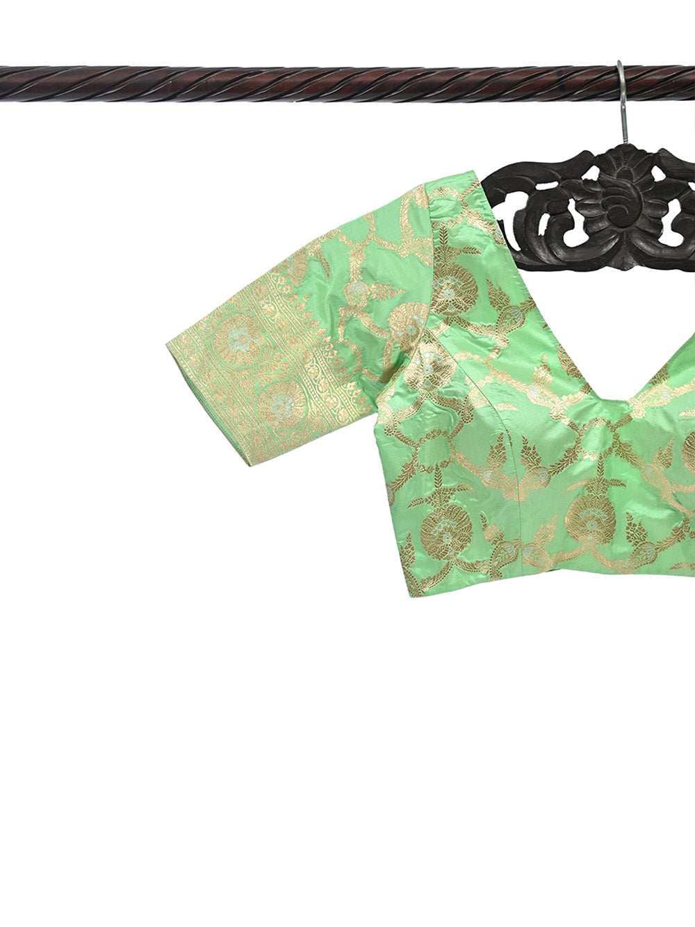 Pista Green Uppada Silk Banarasi Ready-Made Blouse - Sacred Weaves