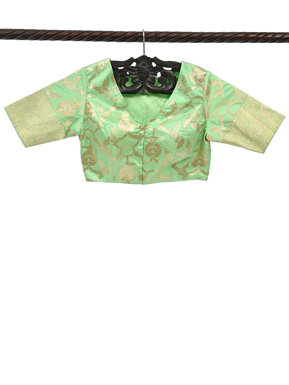 Pista Green Uppada Silk Banarasi Ready-Made Blouse - Sacred Weaves