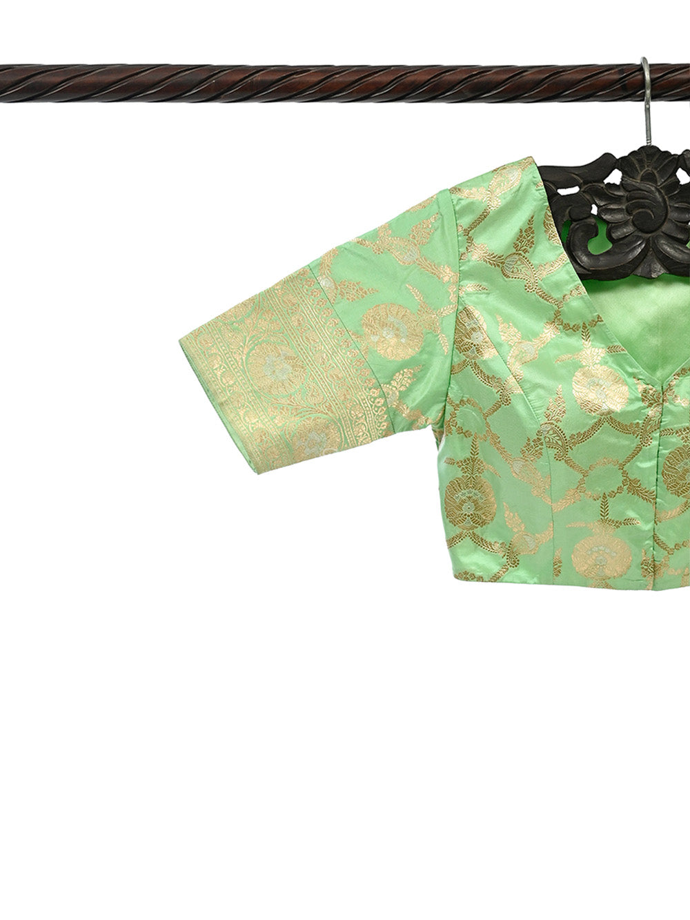 Pista Green Uppada Silk Banarasi Ready-Made Blouse - Sacred Weaves