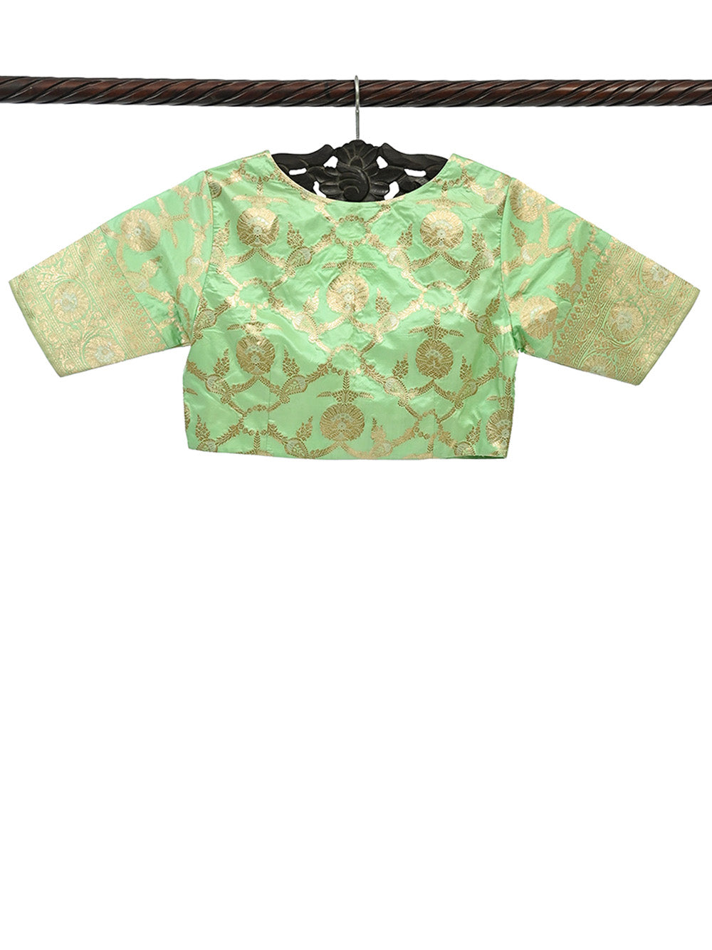 Pista Green Uppada Silk Banarasi Ready-Made Blouse - Sacred Weaves