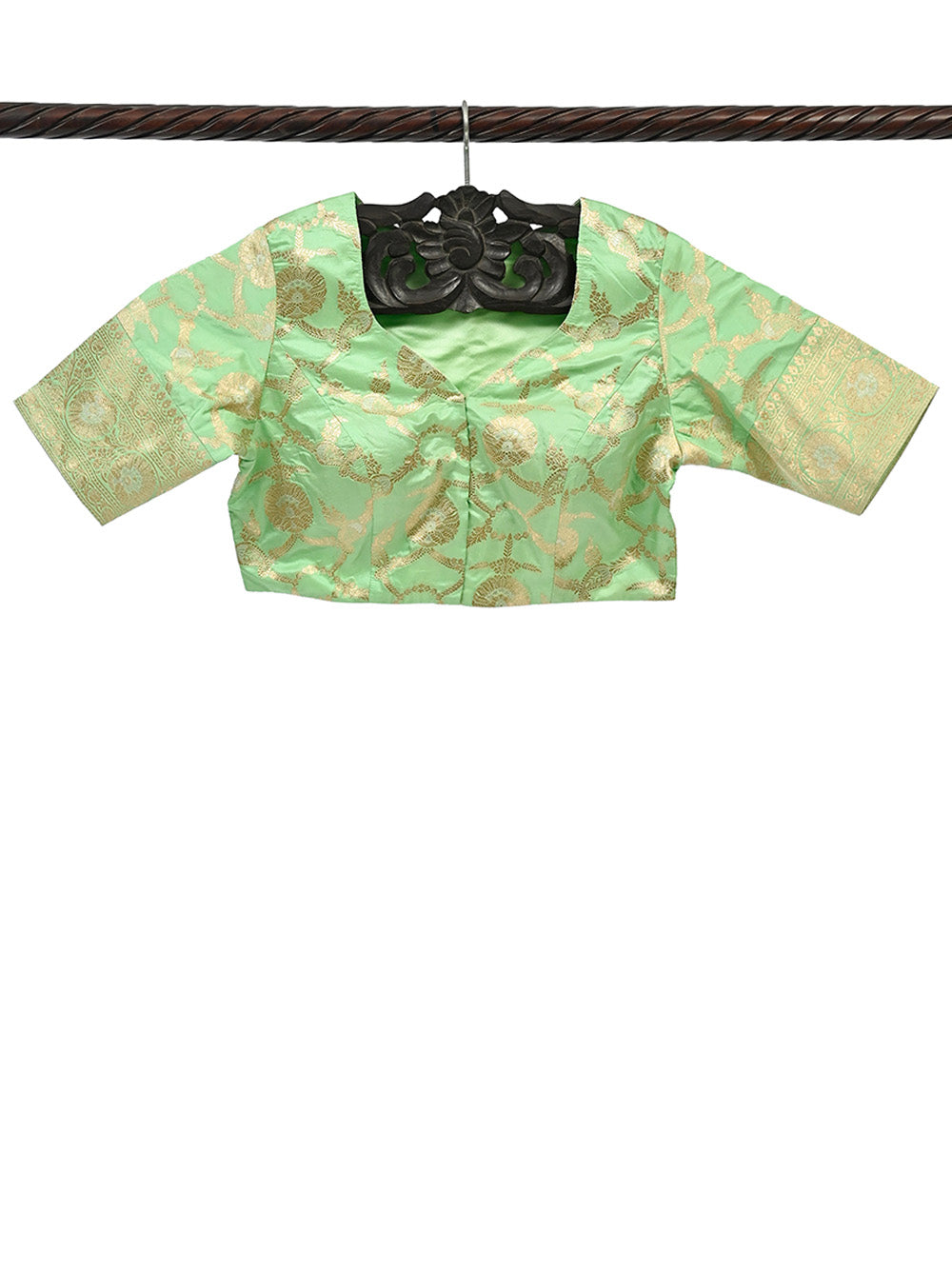 Pista Green Uppada Silk Banarasi Ready-Made Blouse - Sacred Weaves