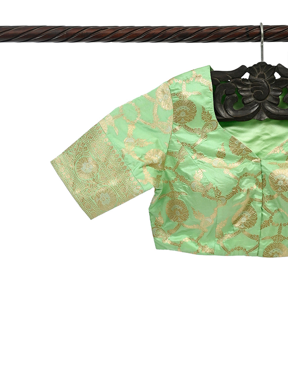 Pista Green Uppada Silk Banarasi Ready-Made Blouse - Sacred Weaves