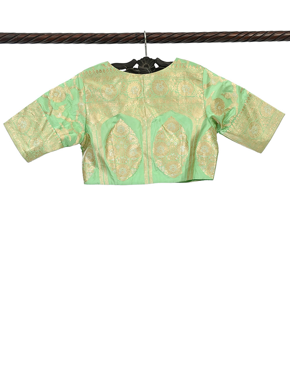 Pista Green Uppada Silk Banarasi Ready-Made Blouse - Sacred Weaves