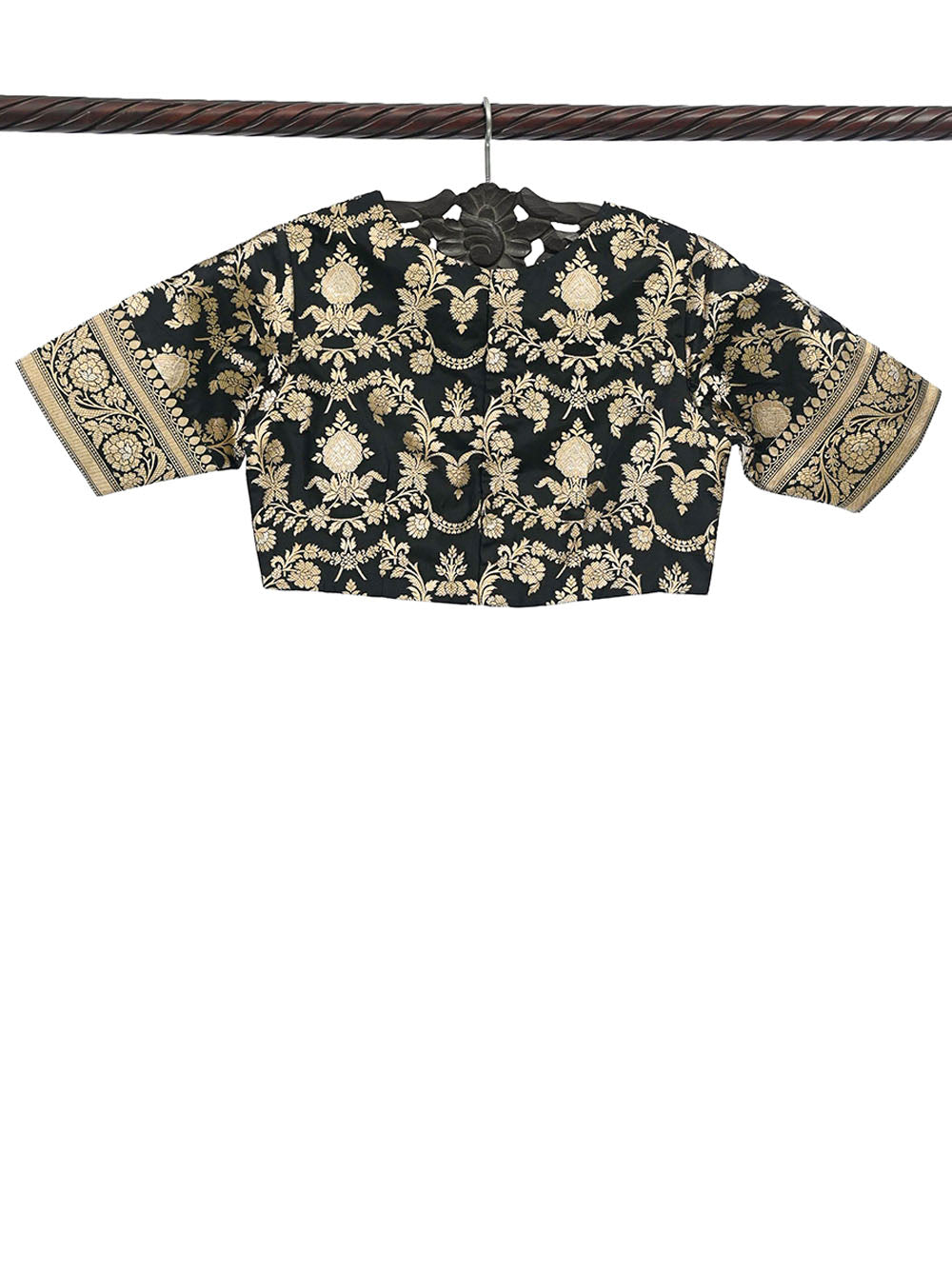 Black Sona Roopa Upadda Silk Banarasi Ready-Made Blouse - Sacred Weaves