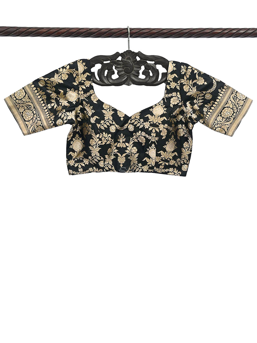 Black Sona Roopa Uppada Silk Banarasi Ready-Made Blouse - Sacred Weaves