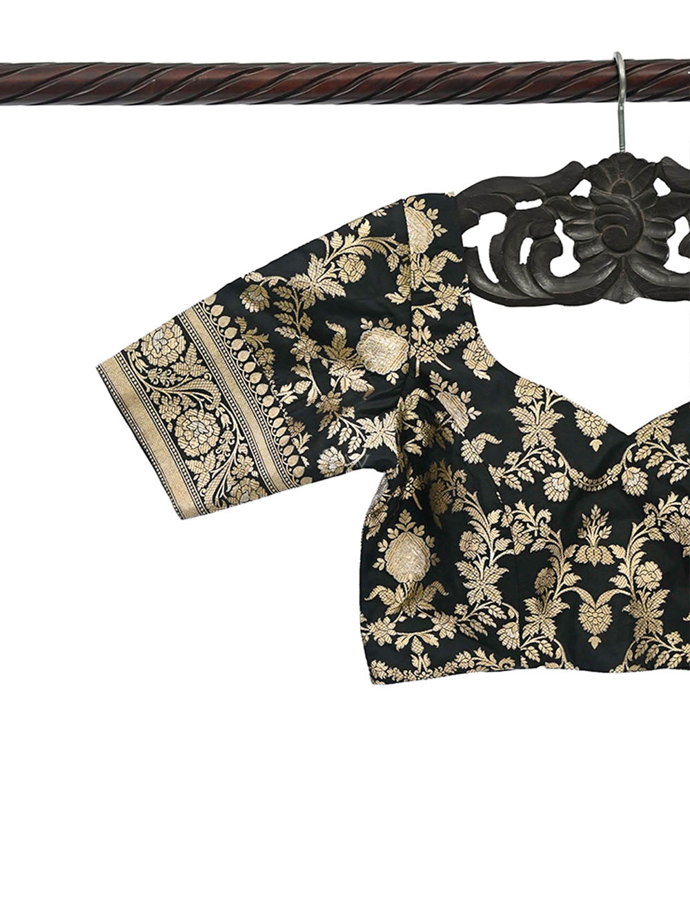 Black Sona Roopa Uppada Silk Banarasi Ready-Made Blouse - Sacred Weaves