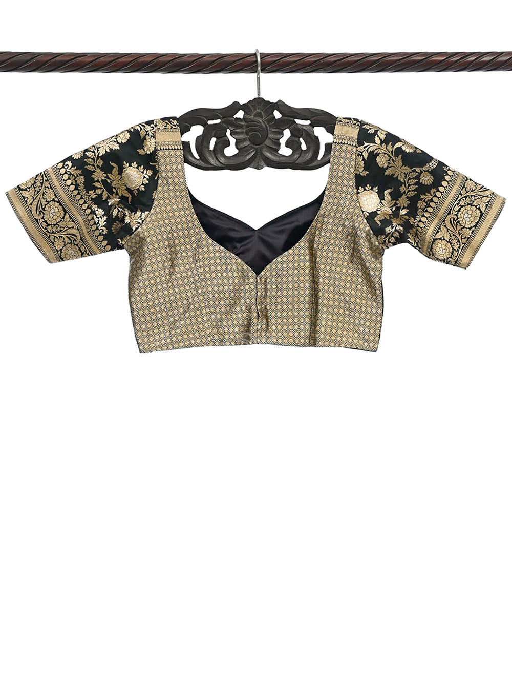 Black Sona Roopa Uppada Silk Banarasi Ready-Made Blouse - Sacred Weaves