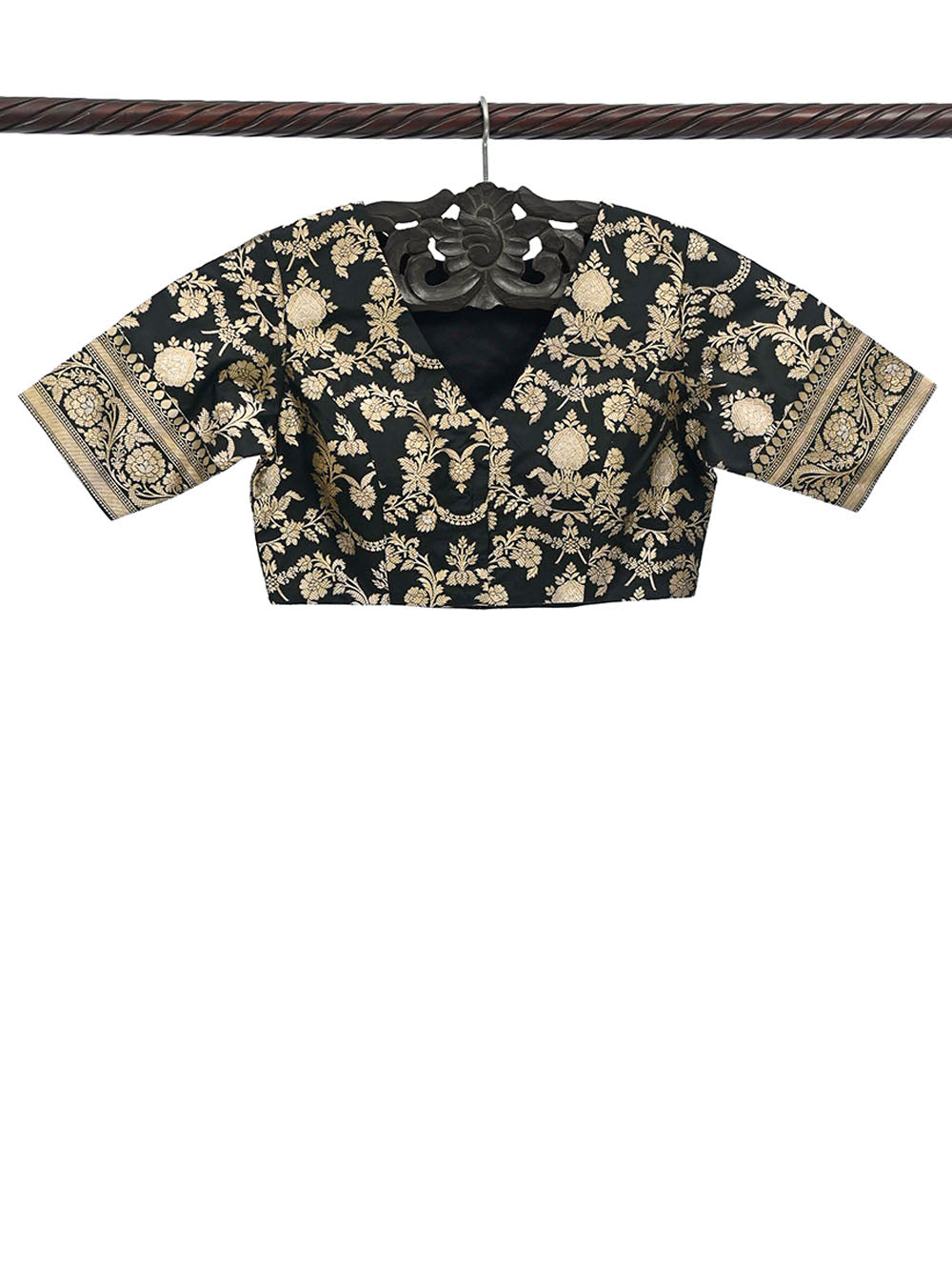 Black Sona Roopa Uppada Silk Banarasi Ready-Made Blouse - Sacred Weaves