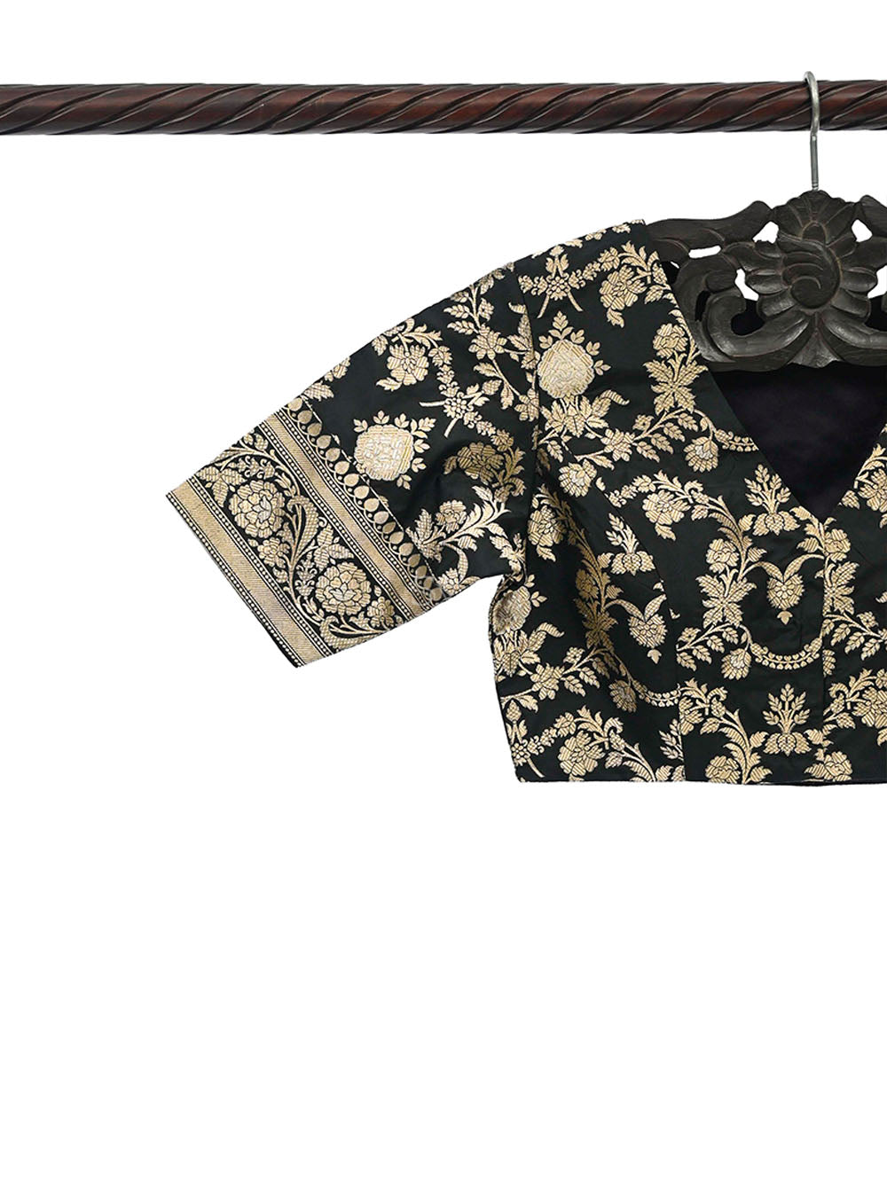 Black Sona Roopa Uppada Silk Banarasi Ready-Made Blouse - Sacred Weaves