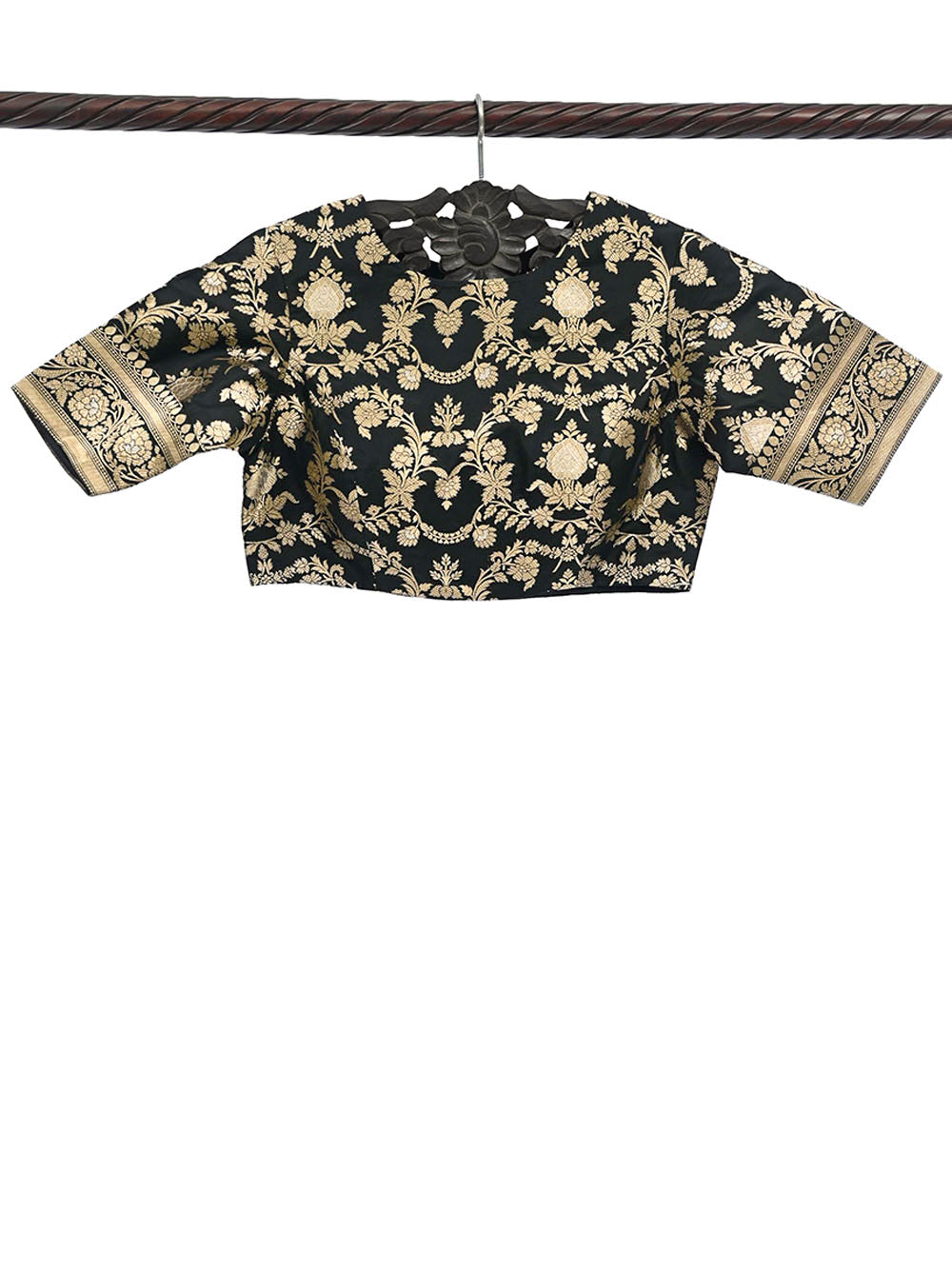 Black Sona Roopa Uppada Silk Banarasi Ready-Made Blouse - Sacred Weaves