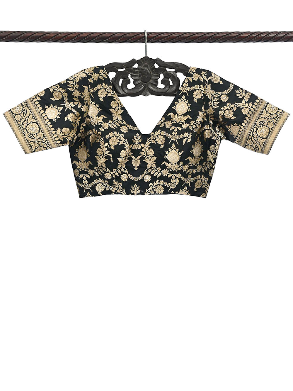 Black Sona Roopa Uppada Silk Banarasi Ready-Made Blouse - Sacred Weaves