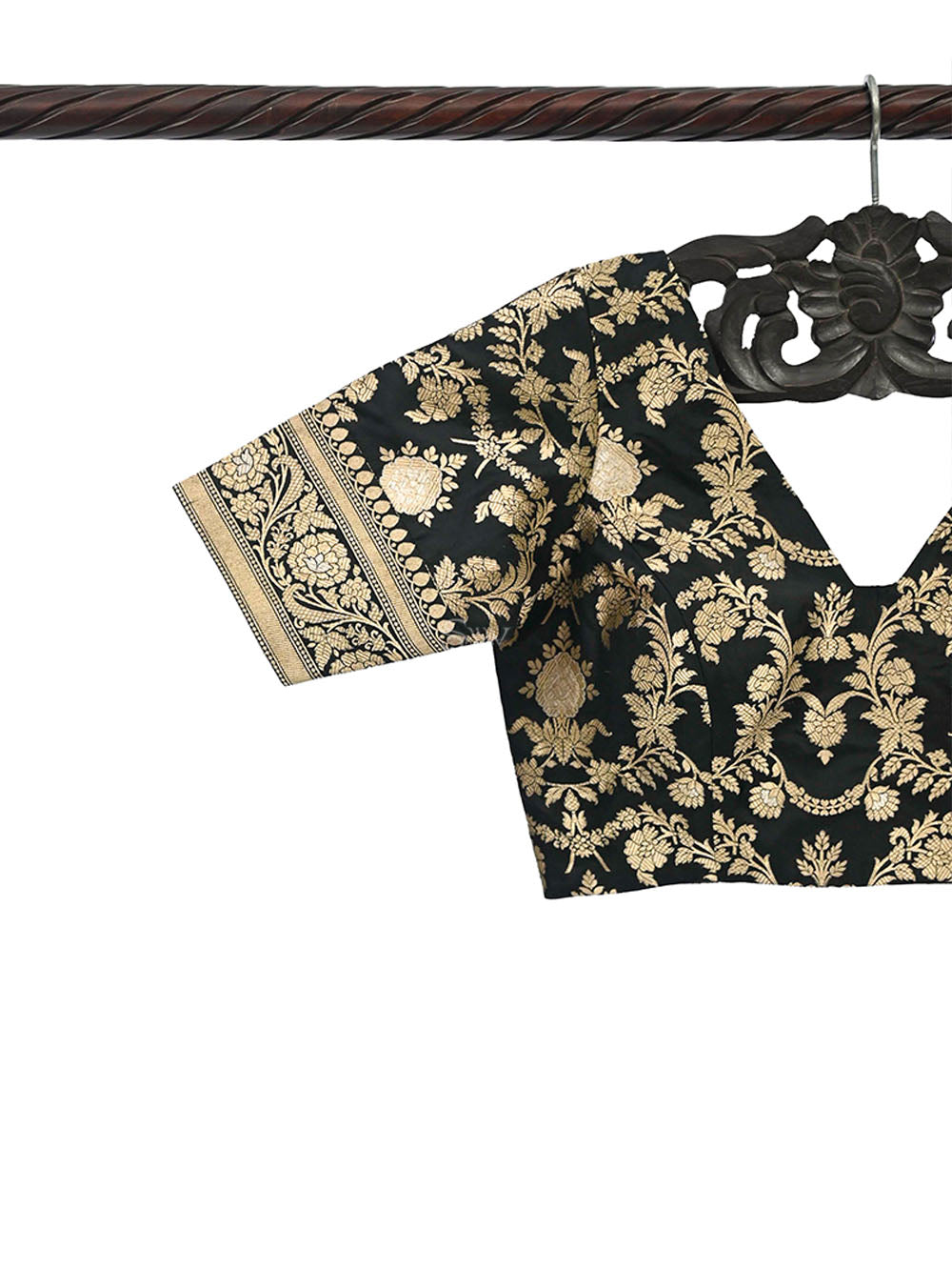 Black Sona Roopa Uppada Silk Banarasi Ready-Made Blouse - Sacred Weaves