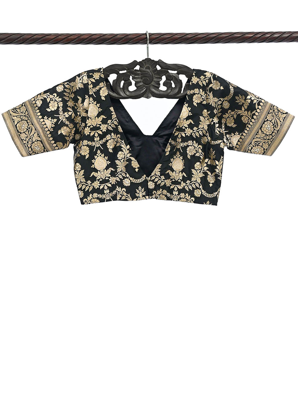Black Sona Roopa Uppada Silk Banarasi Ready-Made Blouse - Sacred Weaves