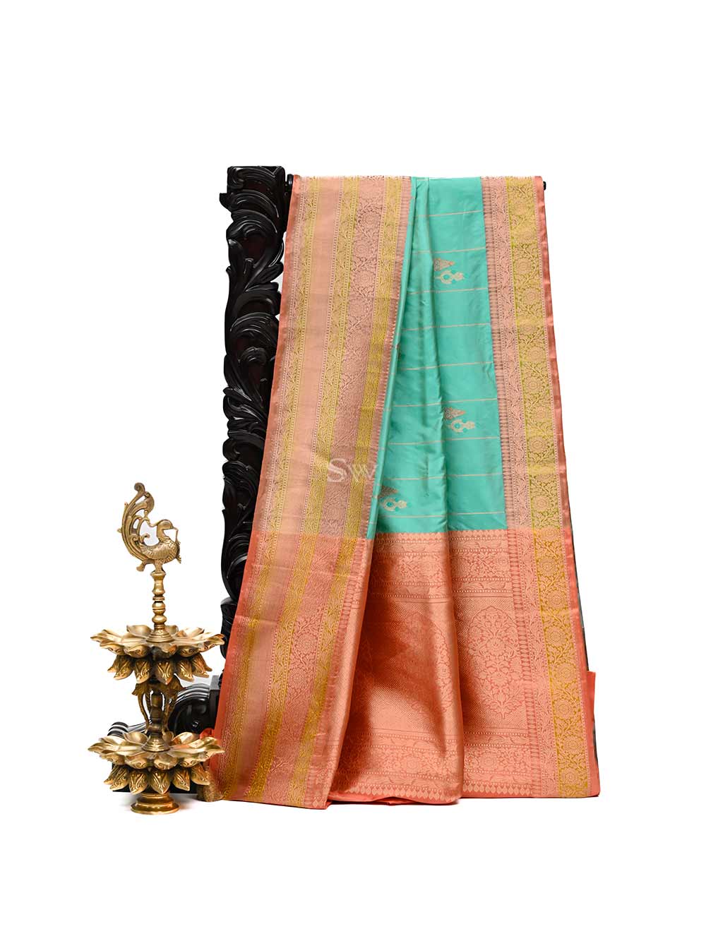 Sea Green Meenakari Katan Silk Handloom Banarasi Saree - Sacred Weaves