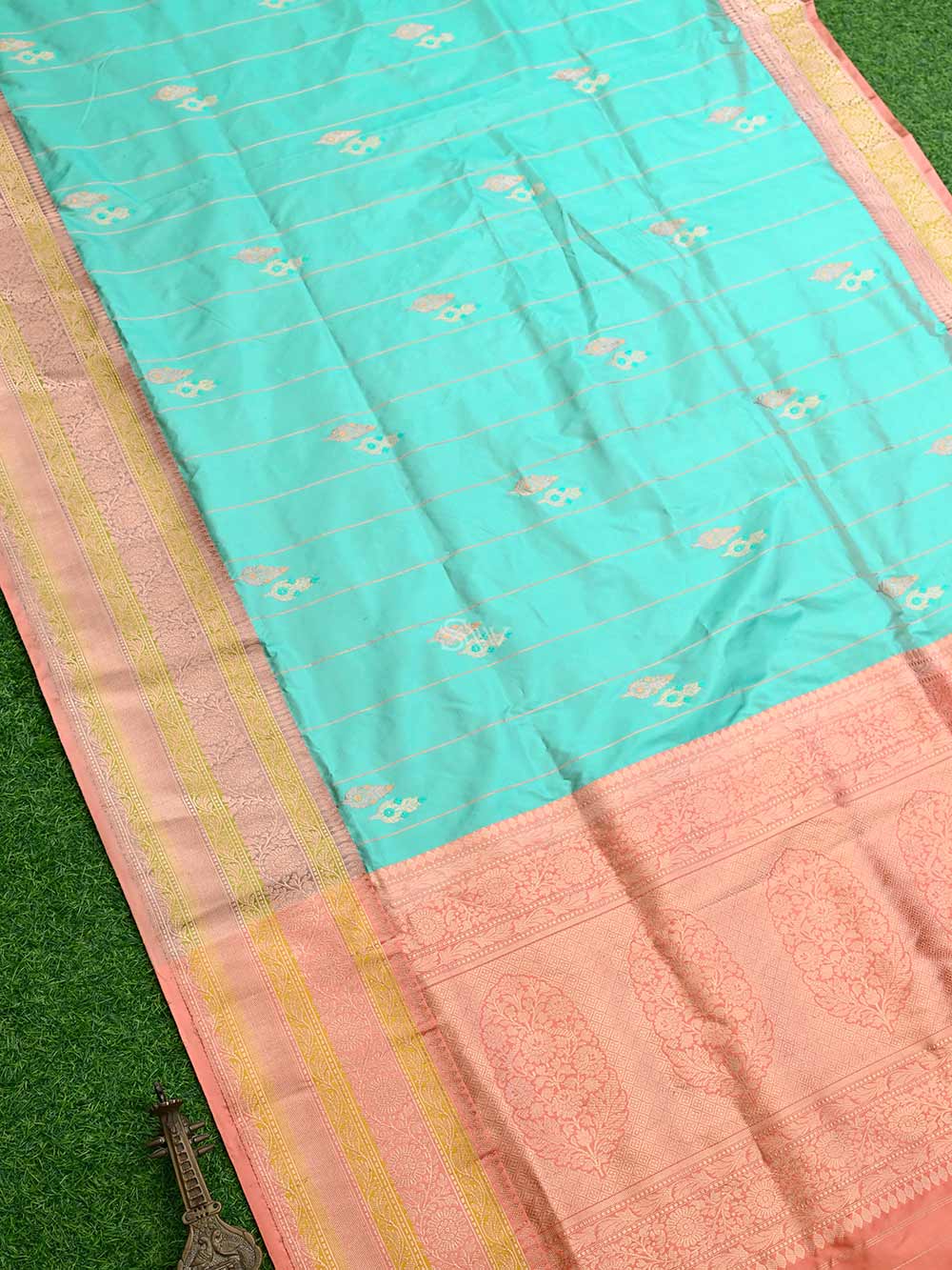 Sea Green Meenakari Katan Silk Handloom Banarasi Saree - Sacred Weaves