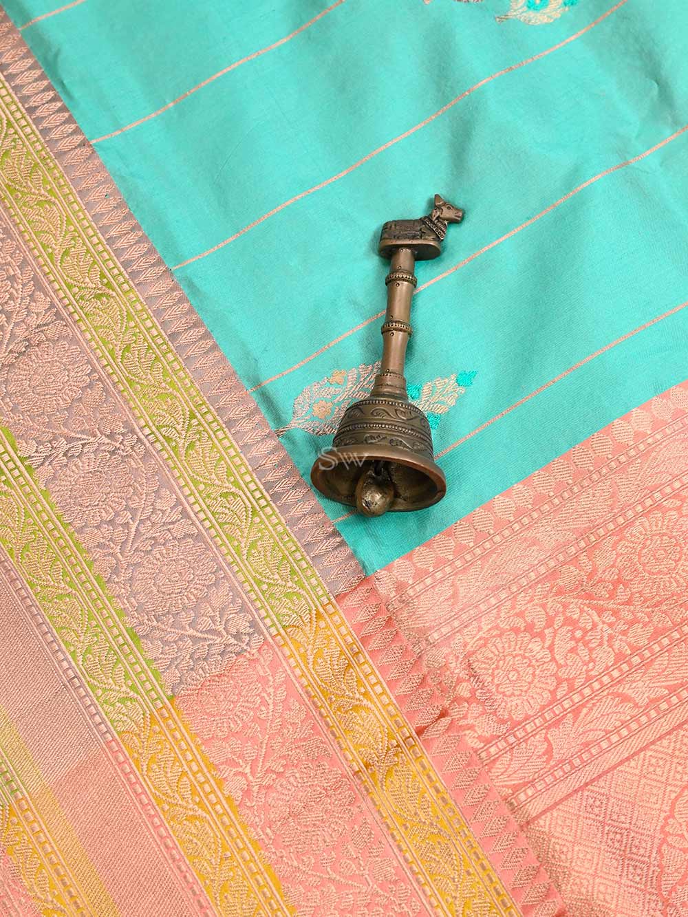 Sea Green Meenakari Katan Silk Handloom Banarasi Saree - Sacred Weaves