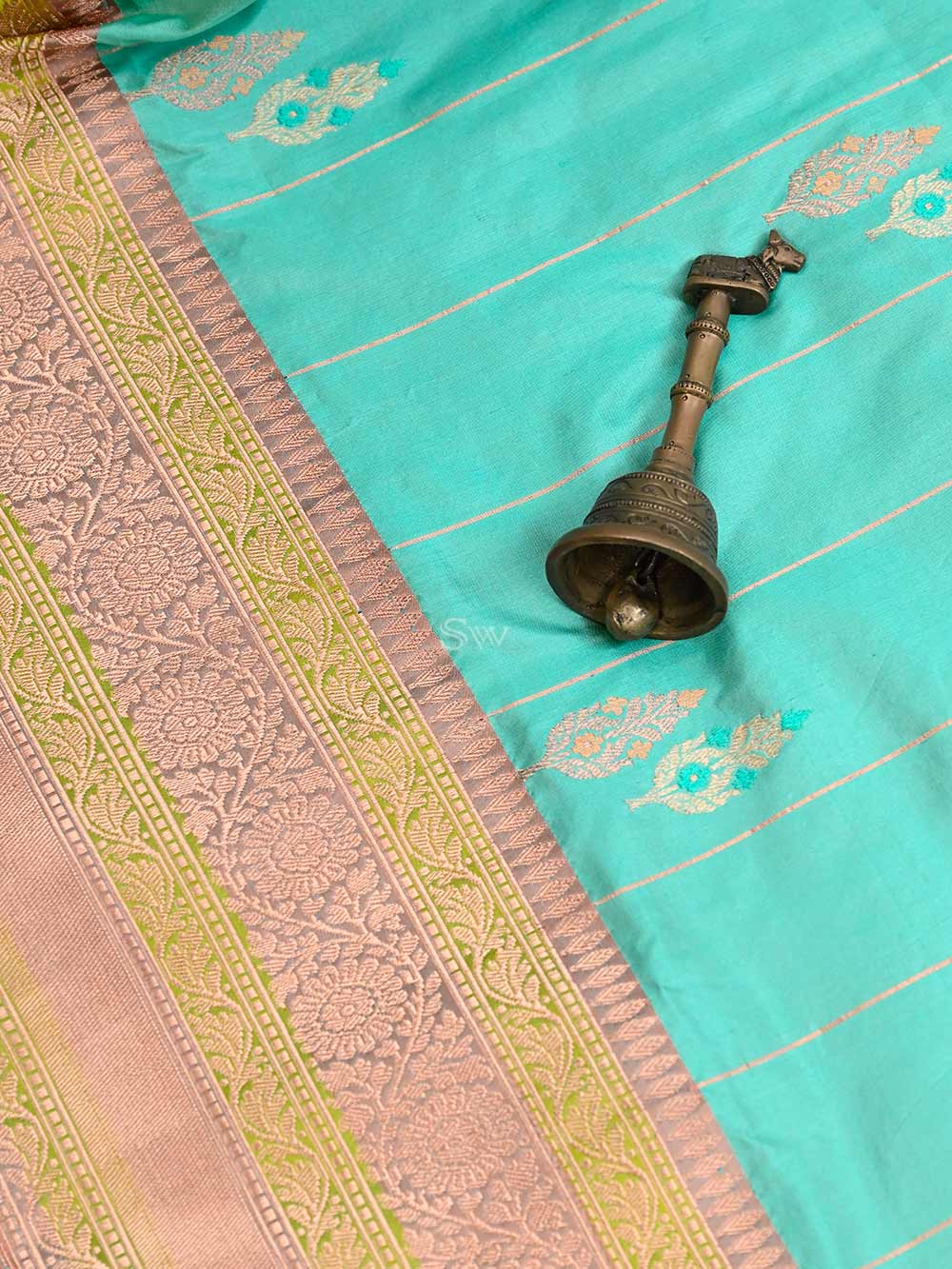 Sea Green Meenakari Katan Silk Handloom Banarasi Saree - Sacred Weaves