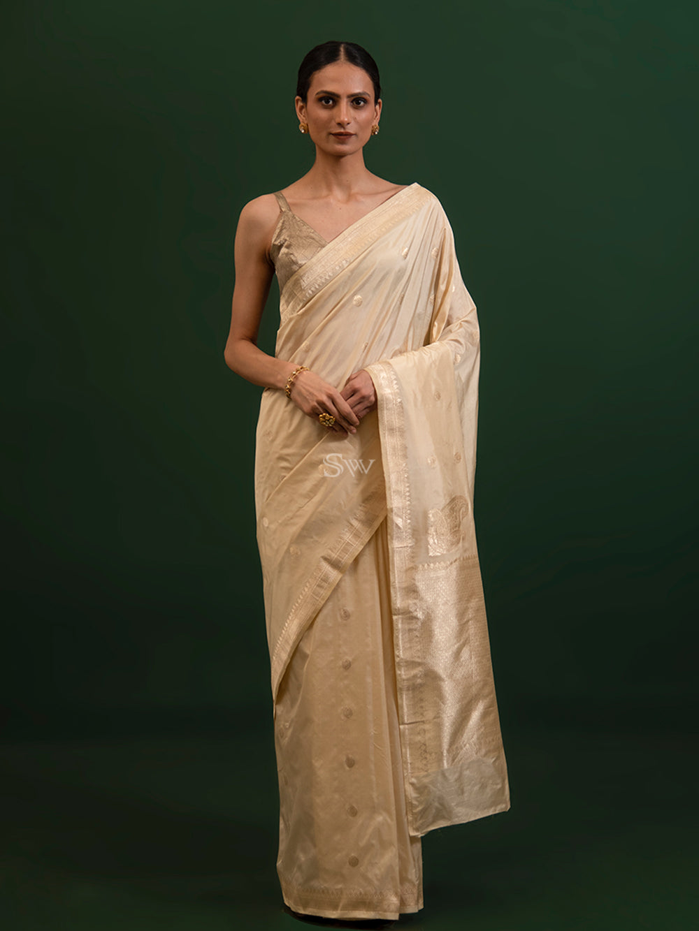 Beige Konia Katan Silk Handloom Banarasi Saree - Sacred Weaves