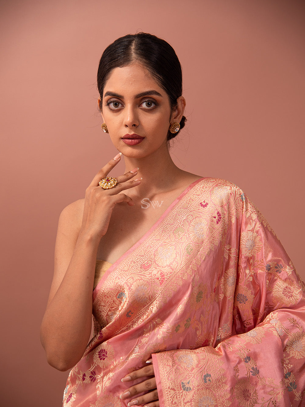 Pastel Pink Meenakari Katan Tissue Silk Handloom Banarasi Saree - Sacred Weaves