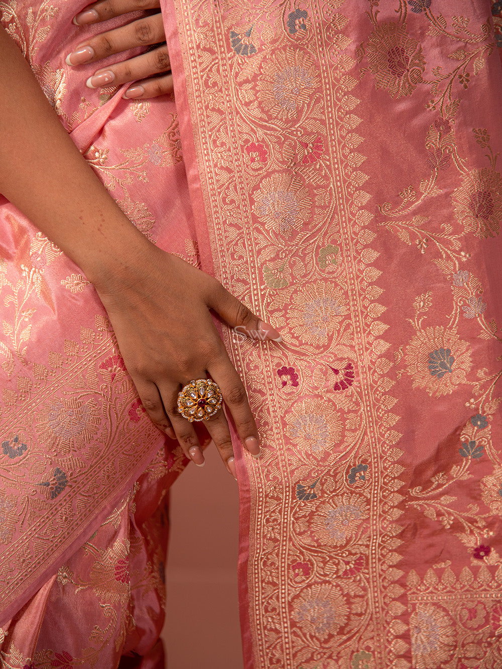 Pastel Pink Meenakari Katan Tissue Silk Handloom Banarasi Saree - Sacred Weaves