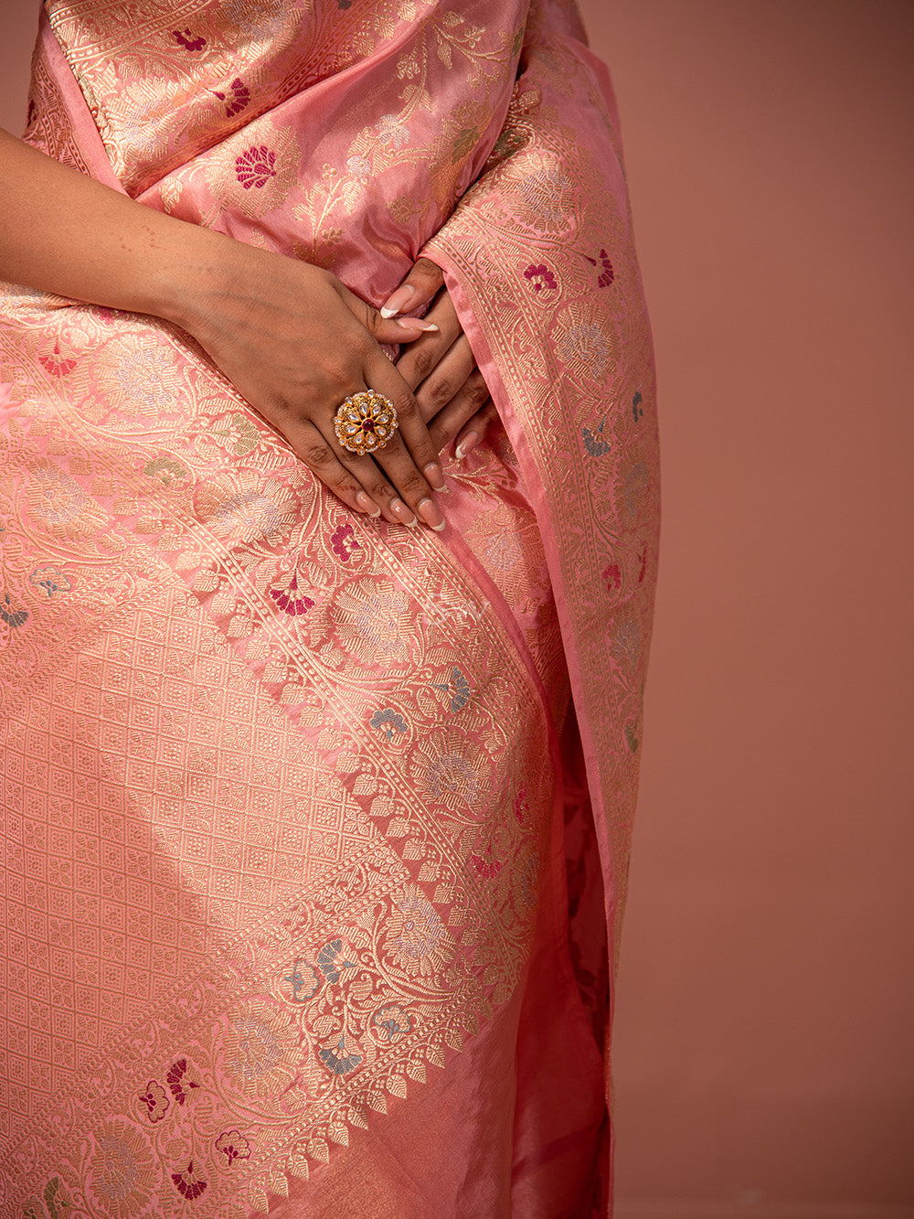 Pastel Pink Meenakari Katan Tissue Silk Handloom Banarasi Saree - Sacred Weaves