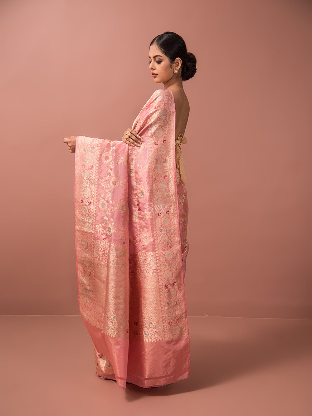Pastel Pink Meenakari Katan Tissue Silk Handloom Banarasi Saree - Sacred Weaves