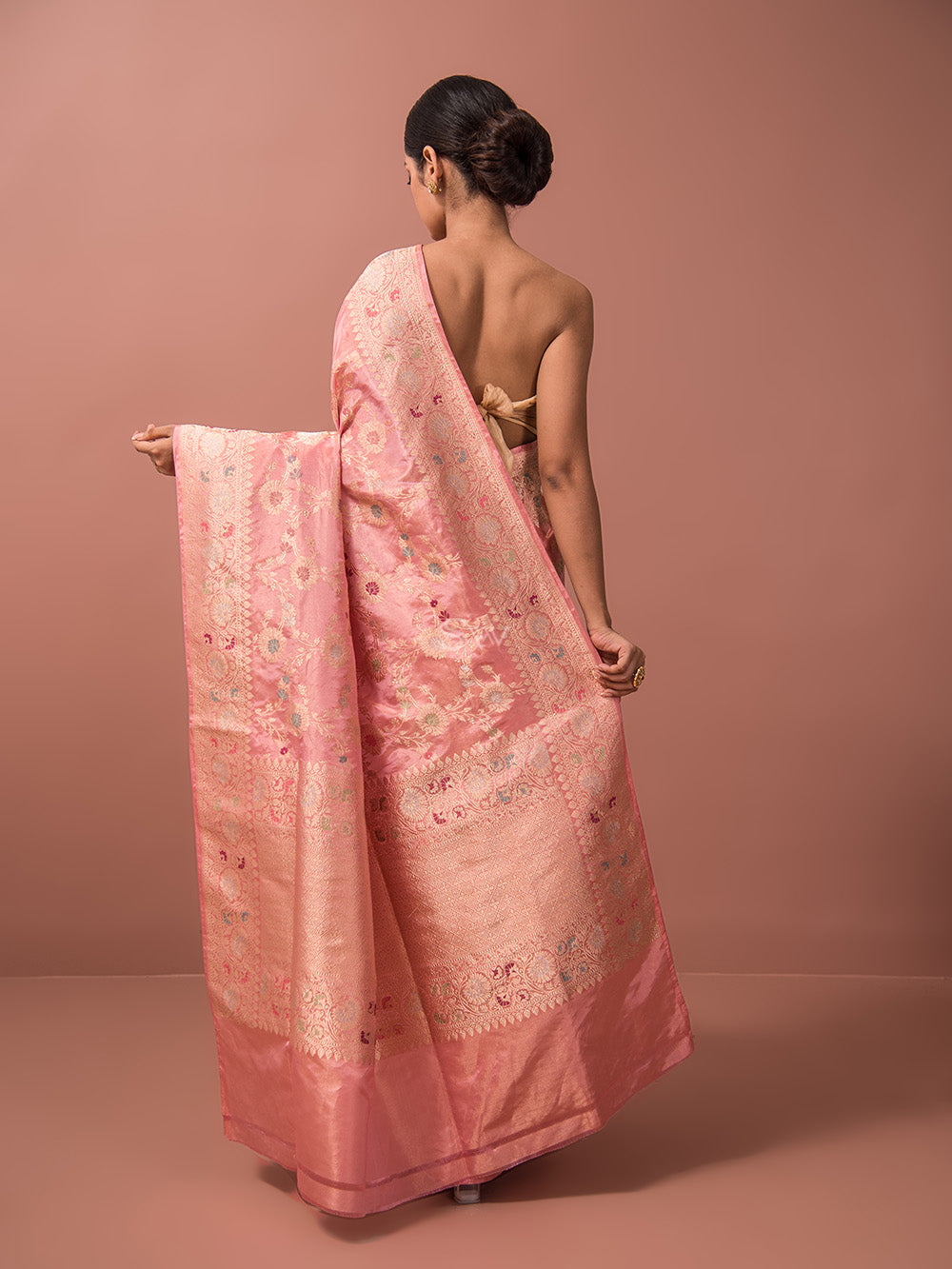 Pastel Pink Meenakari Katan Tissue Silk Handloom Banarasi Saree - Sacred Weaves