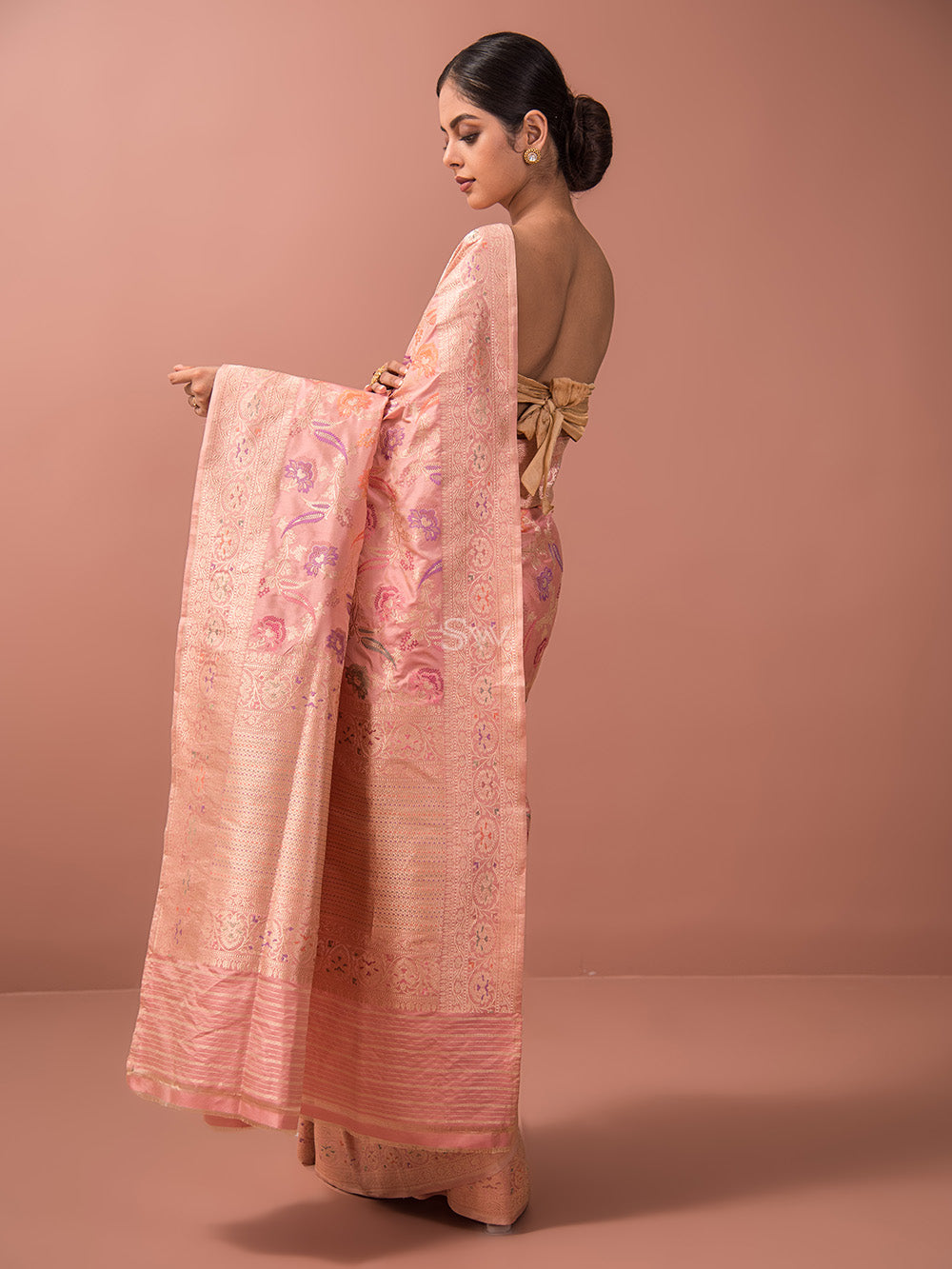 Dusky Pink Meenakari Katan Silk Handloom Banarasi Saree - Sacred Weaves