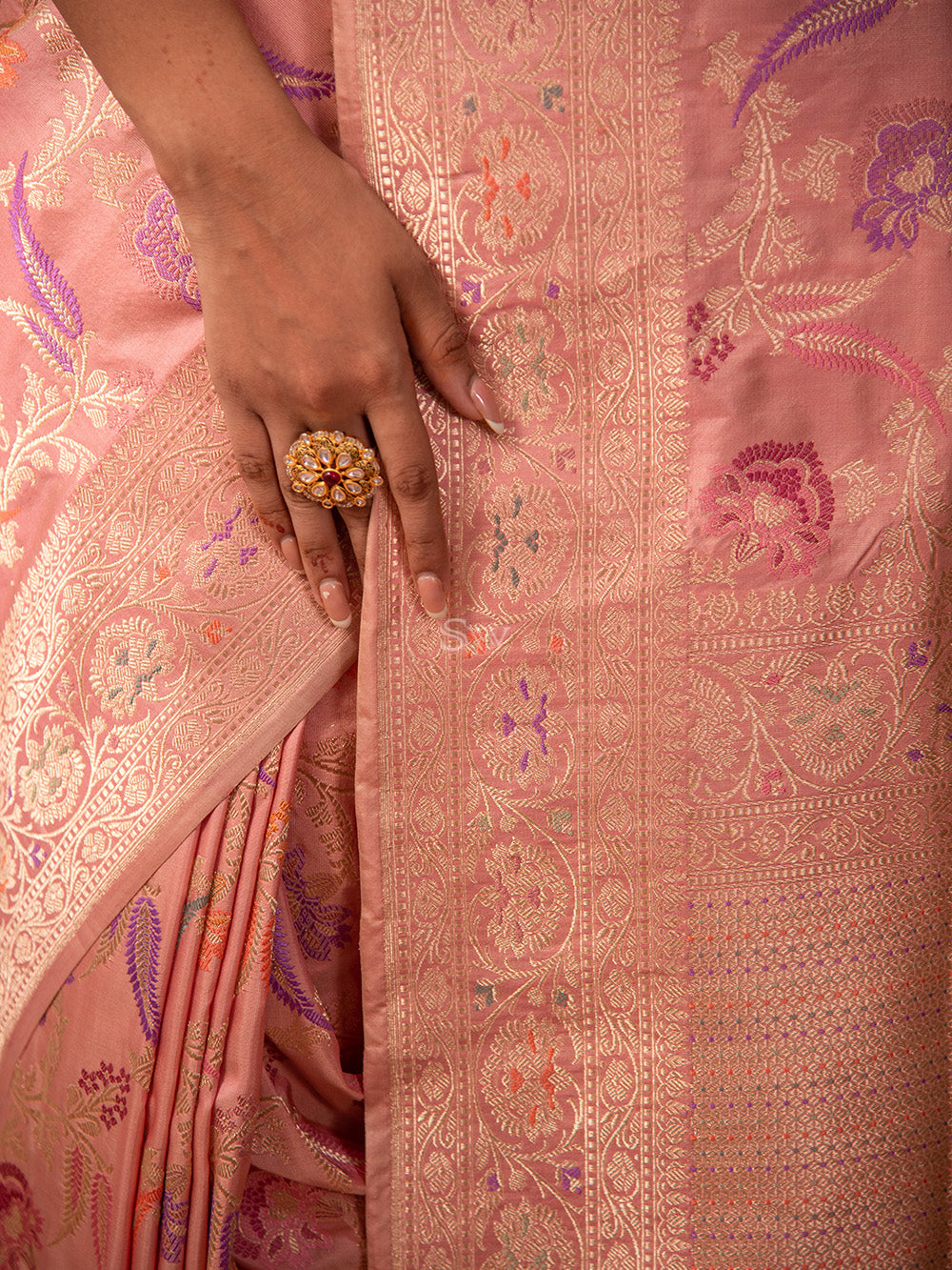 Dusky Pink Meenakari Katan Silk Handloom Banarasi Saree - Sacred Weaves