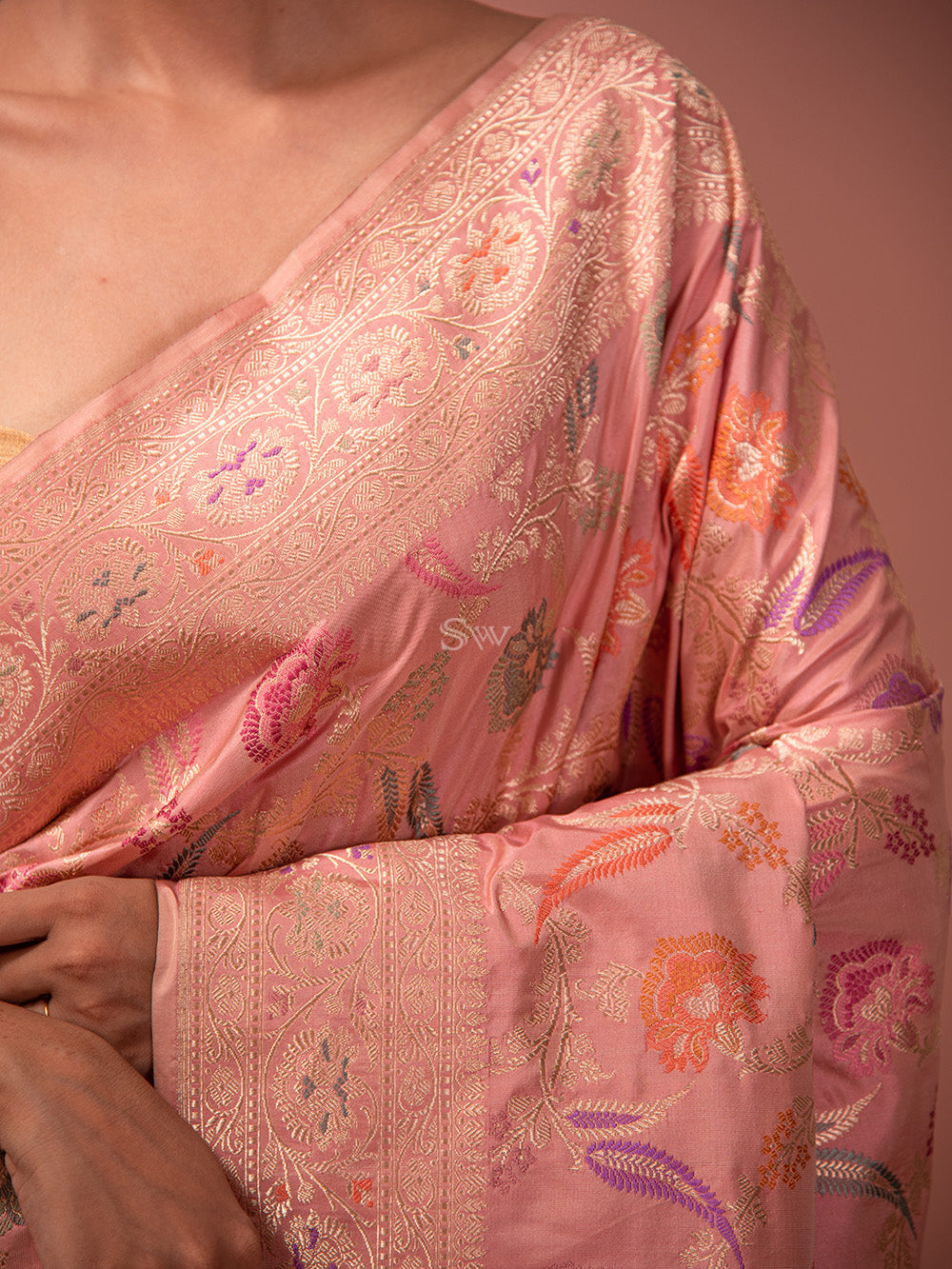 Dusky Pink Meenakari Katan Silk Handloom Banarasi Saree - Sacred Weaves