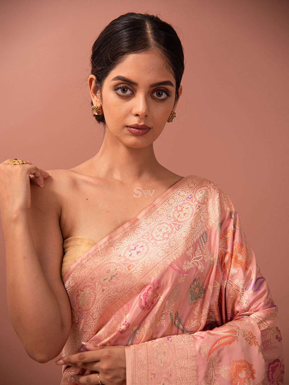 Dusky Pink Meenakari Katan Silk Handloom Banarasi Saree - Sacred Weaves
