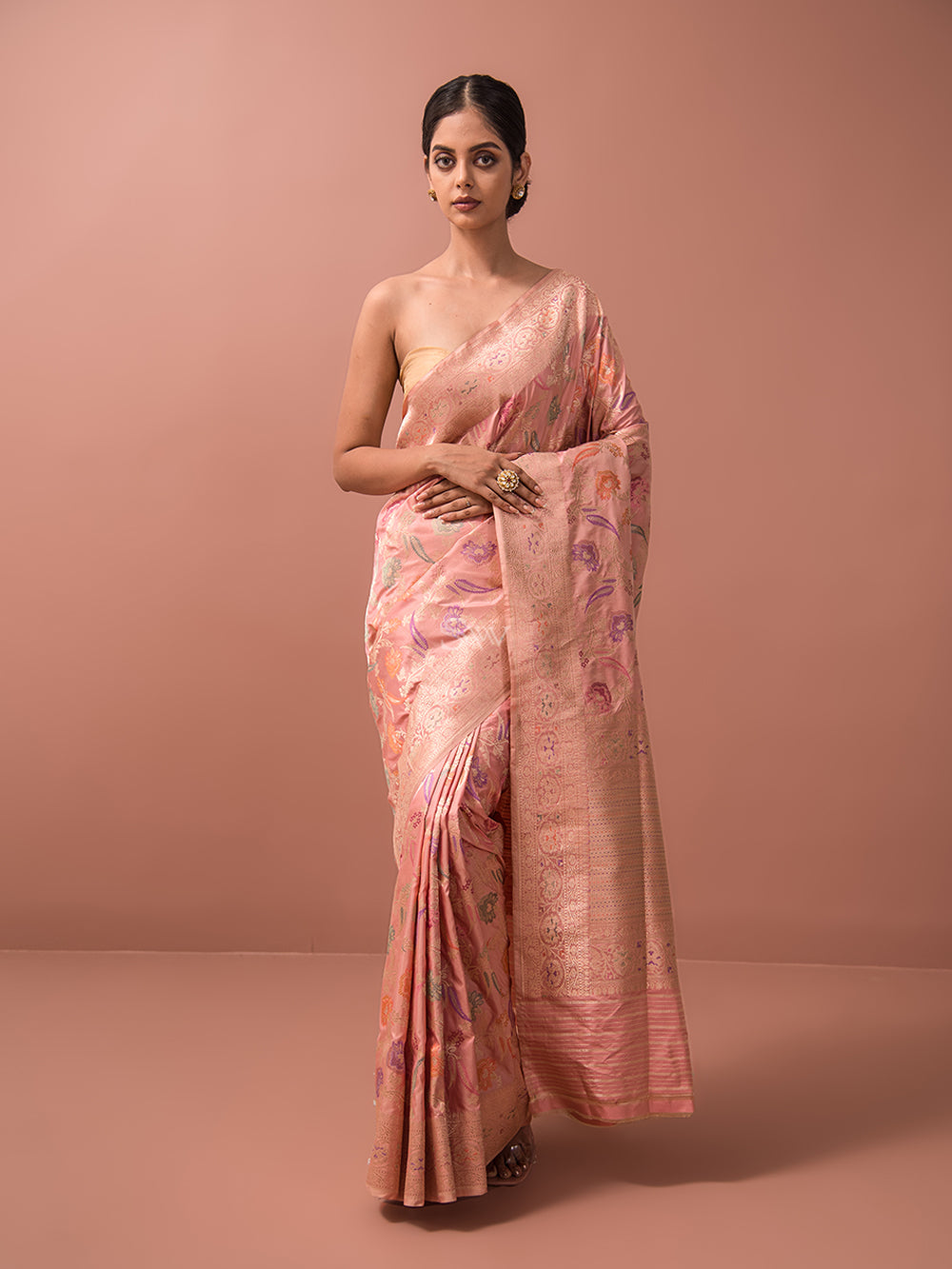 Dusky Pink Meenakari Katan Silk Handloom Banarasi Saree - Sacred Weaves
