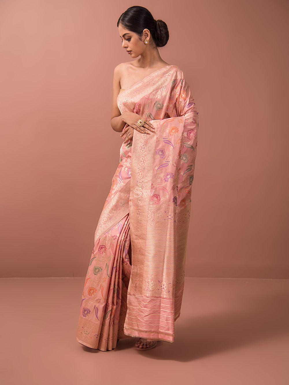 Dusky Pink Meenakari Katan Silk Handloom Banarasi Saree - Sacred Weaves