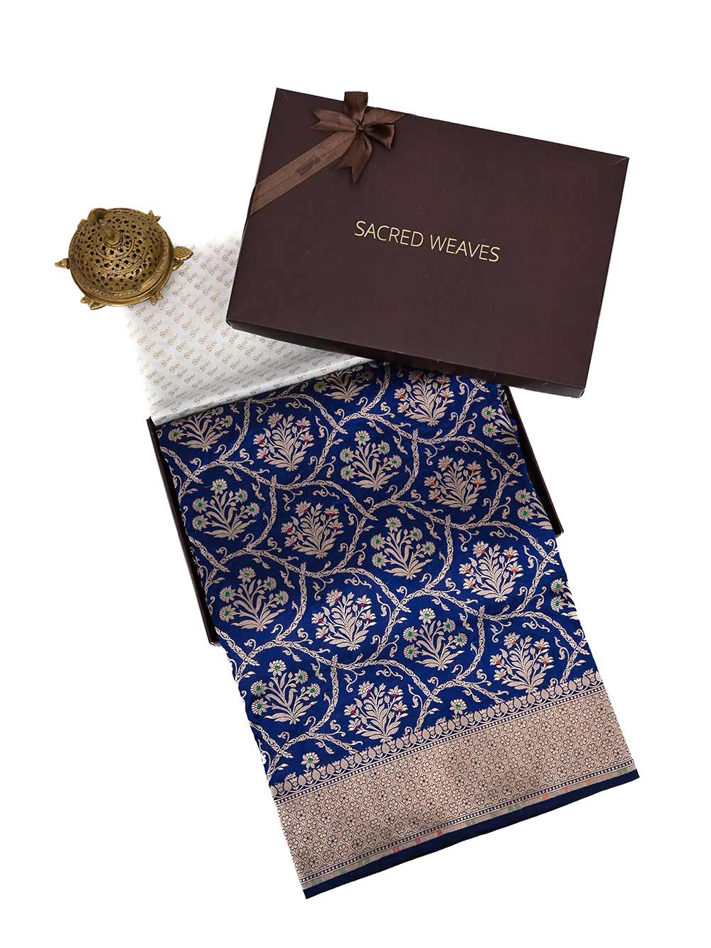 Blue Meenakari Uppada Katan Silk Handloom Banarasi Saree - Gift Box - Sacred Weaves