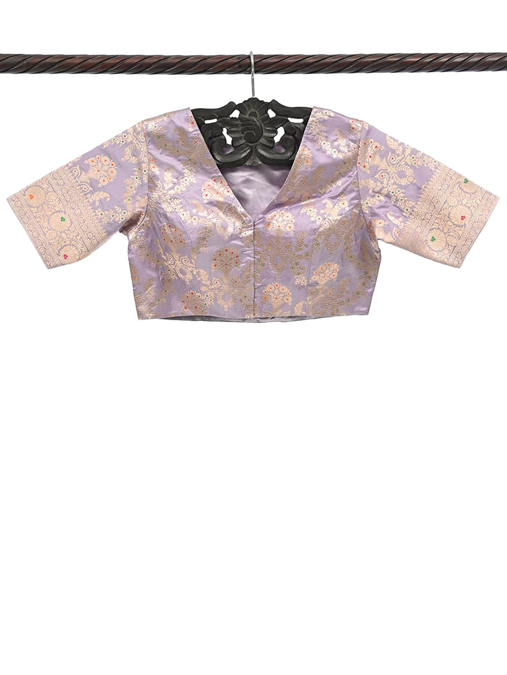 Pastel Purple Meenakari Uppada Silk Banarasi Ready-Made Blouse - Sacred Weaves